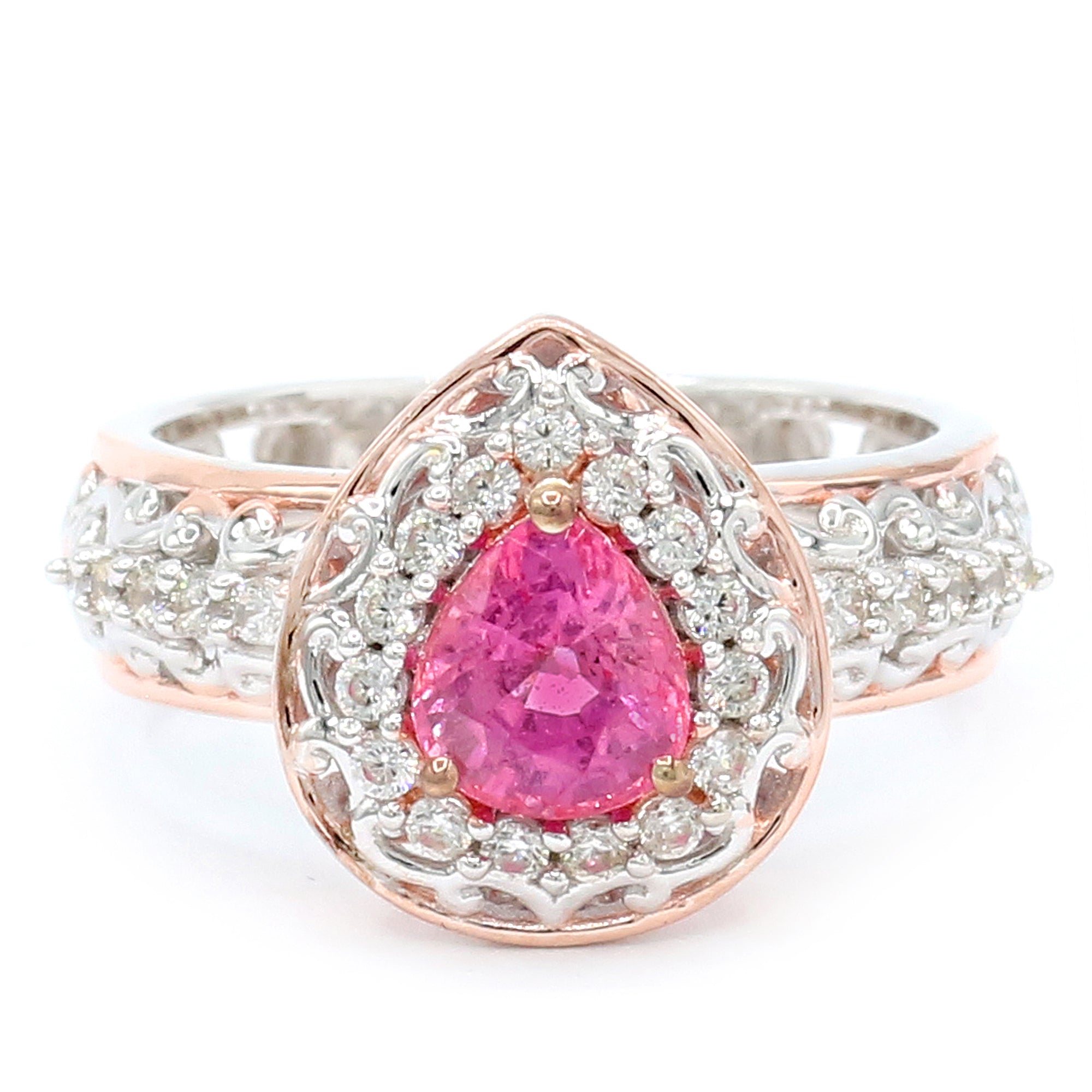 Couture Gems One-of-a-Kind 18K Palladium Silver 2.08ctw Lotus Pink Sapphire & White Zircon Halo Ring
