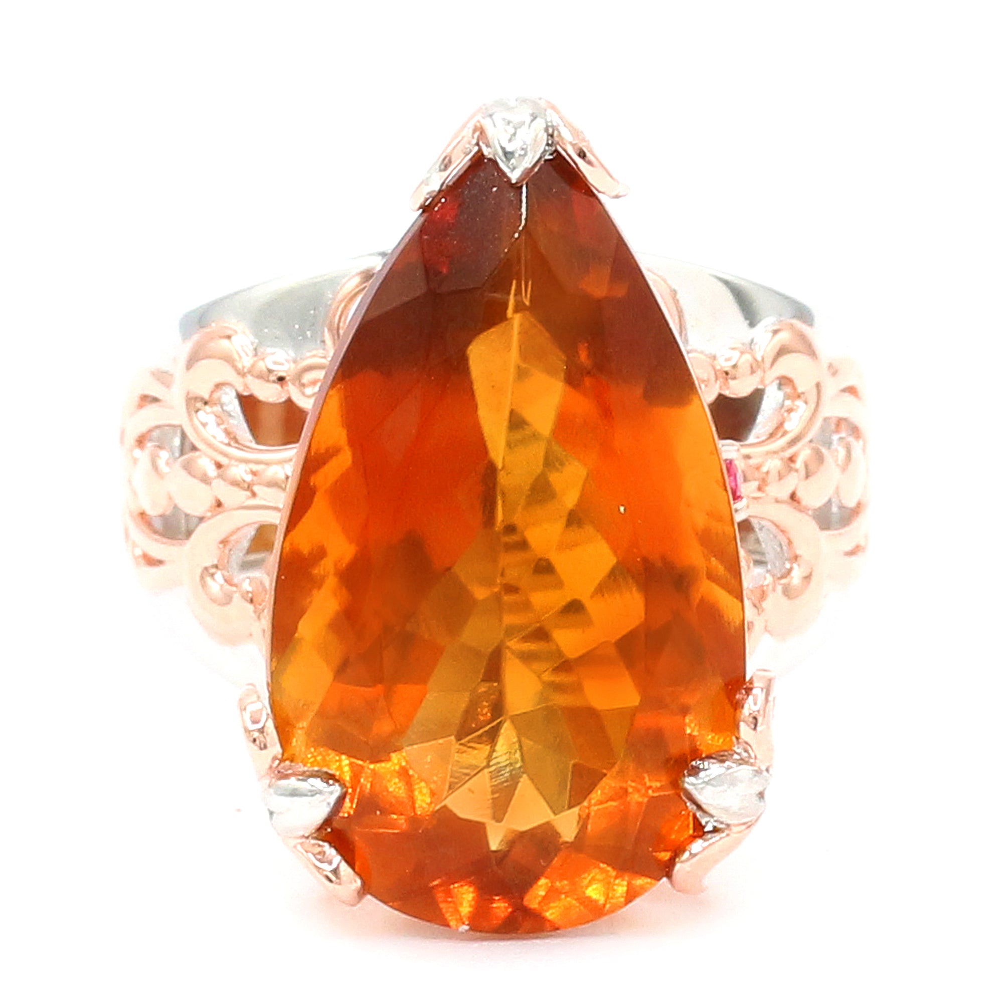 Couture Gems One-of-a-Kind 18K Palladium Silver 14.84ctw Fire Citrine & Ruby Ring