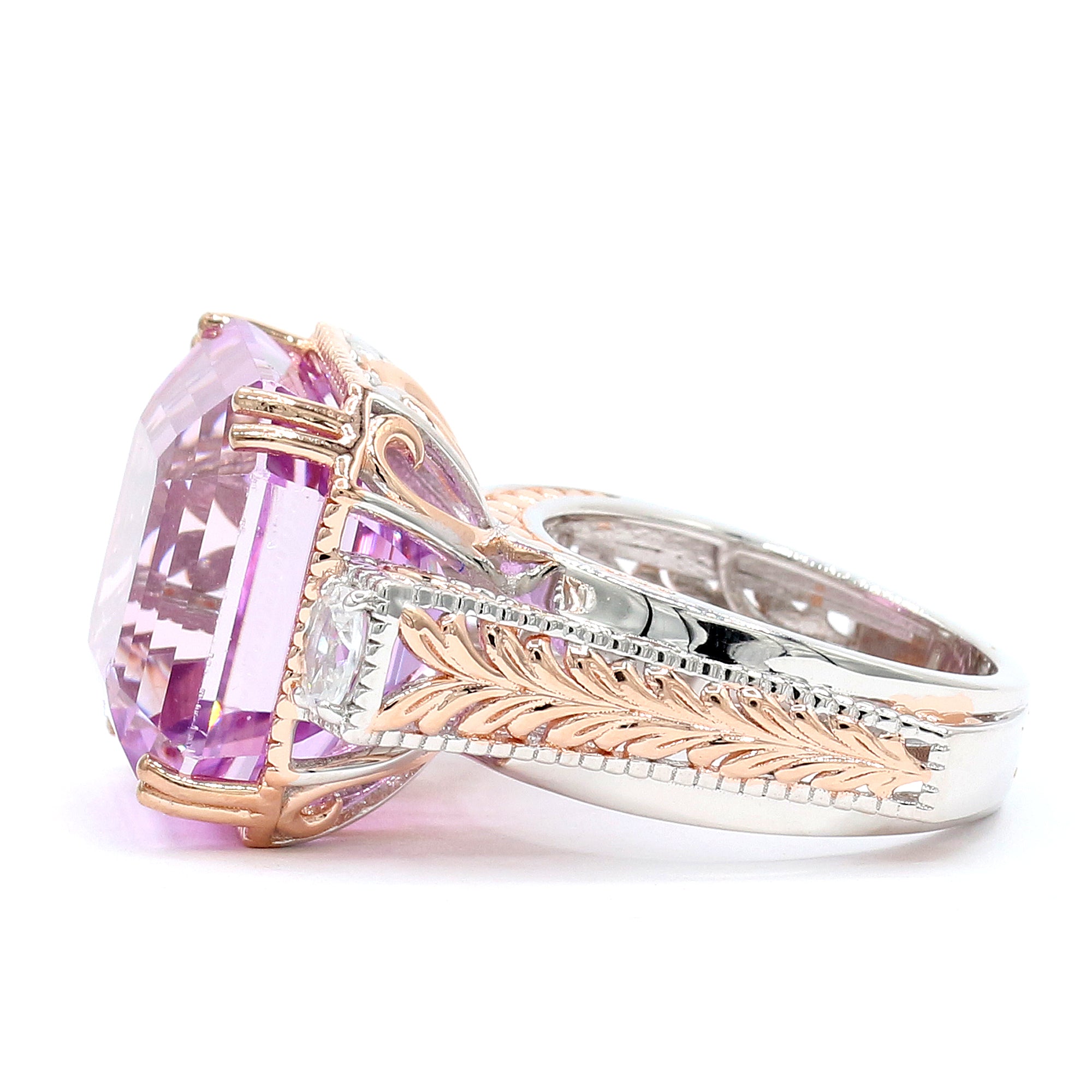 Couture Gems One-of-a-Kind 18K Palladium Silver 34.44ctw Martha Rocha 5A Kunzite & White Zircon Ring
