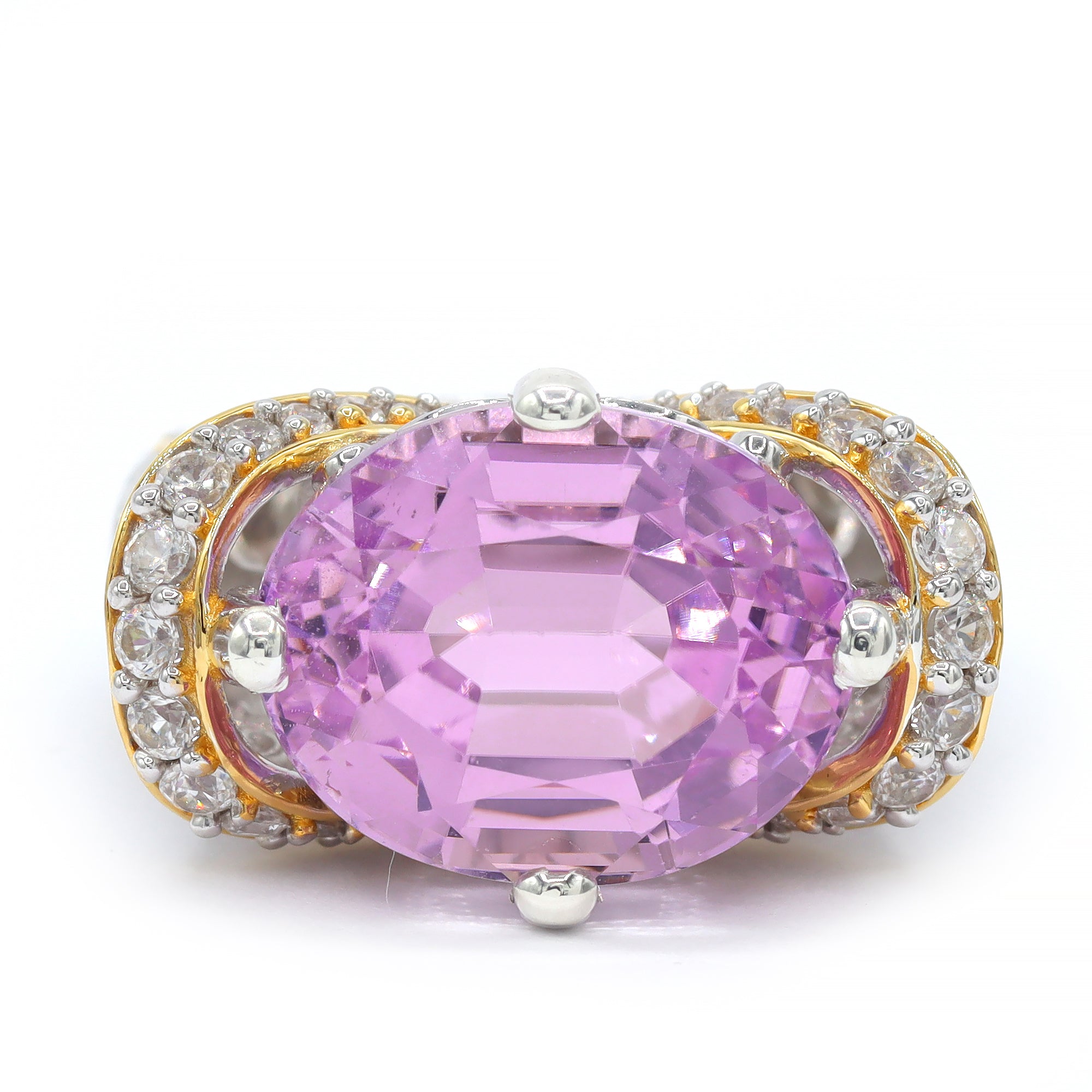 Gems en Vogue One-of-a-Kind 24K Palladium Silver 14.34ctw Pink Kunzite & White Zircon Ring