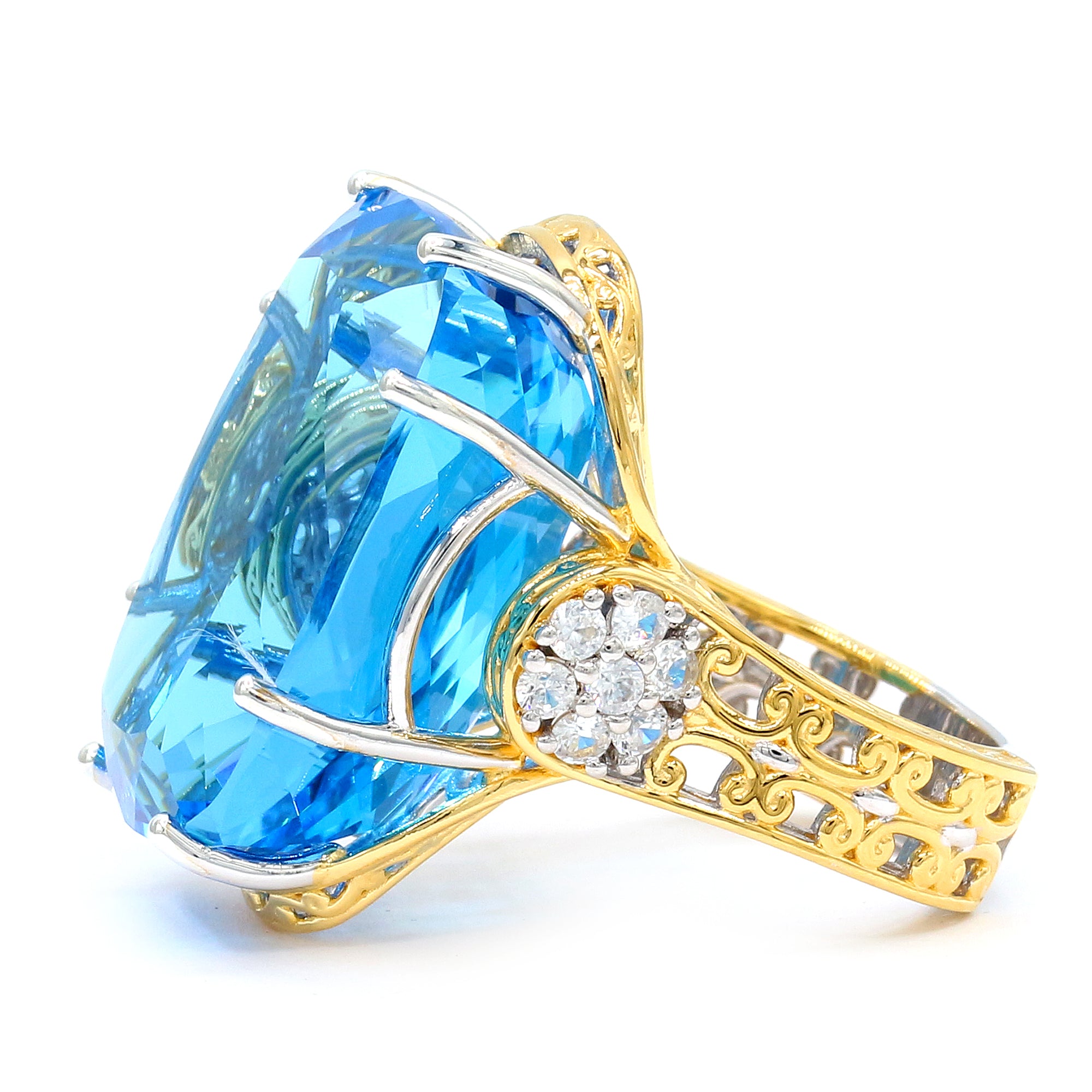 Couture Gems One-of-a-Kind 24K Palladium Silver 78.16ctw Kashmir Blue Topaz & White Zircon Honker Ring