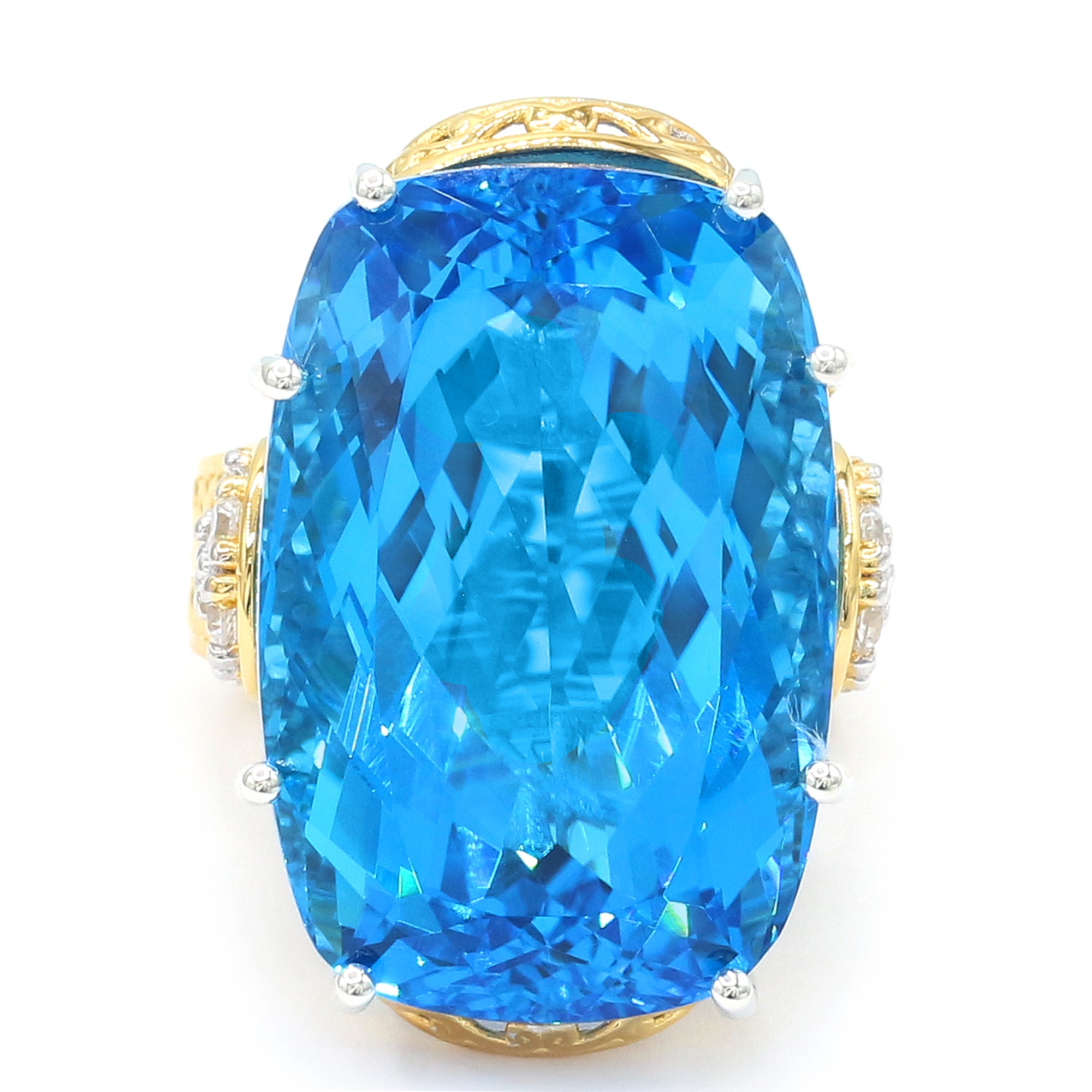 Couture Gems One-of-a-Kind 24K Palladium Silver 78.16ctw Kashmir Blue Topaz & White Zircon Honker Ring