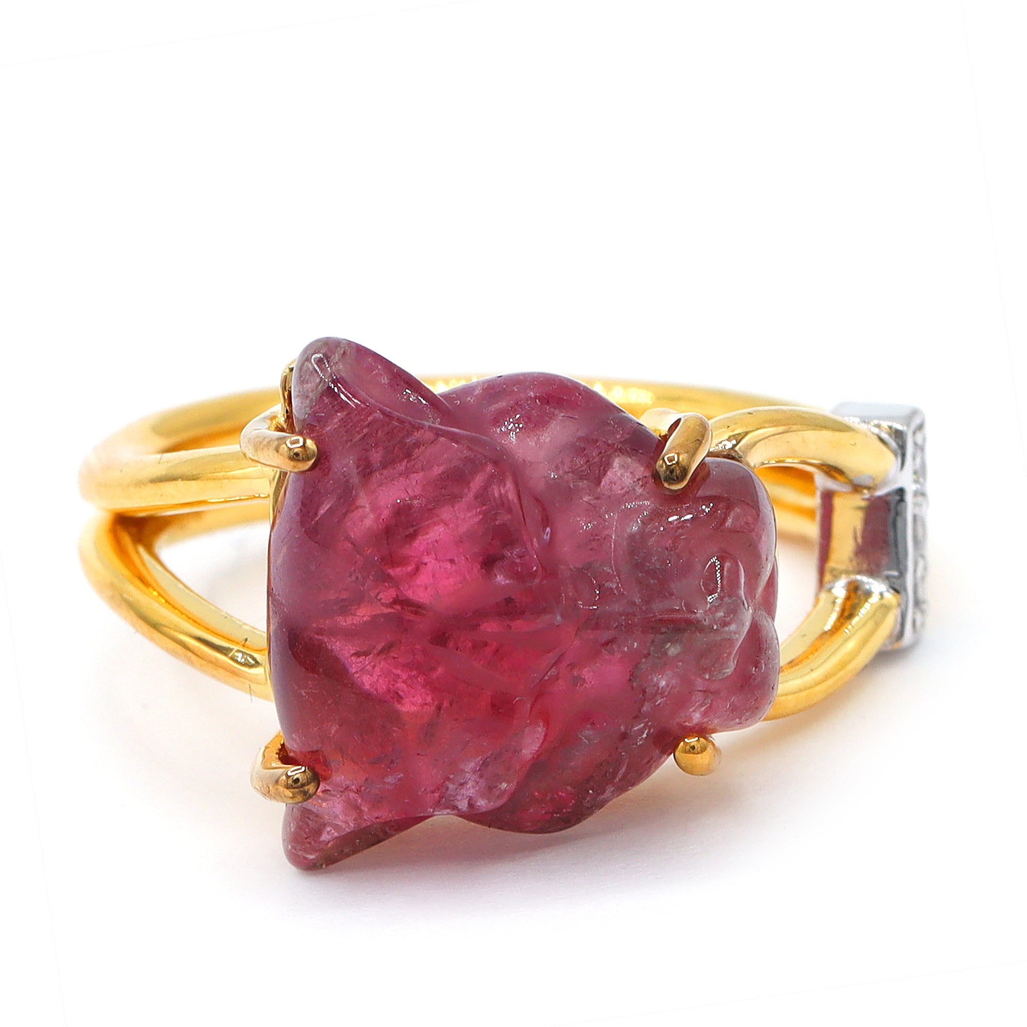 Couture Gems One-of-a-Kind 24K Palladium Silver Carved Panther Pink Tourmaline & White Zircon Ring
