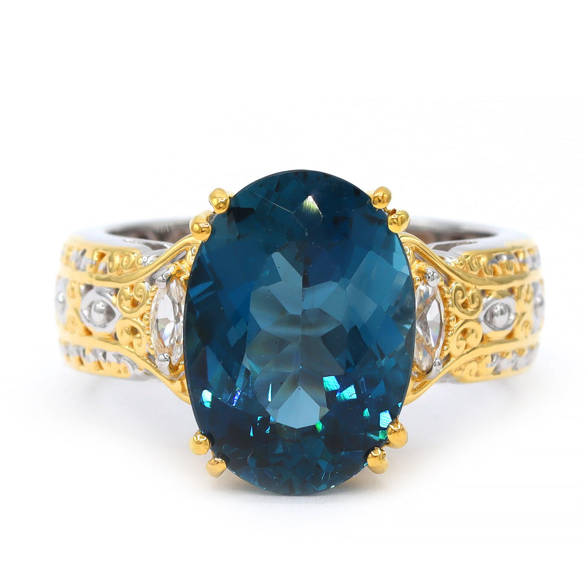 Gems en Vogue One-of-a-Kind 24K Palladium Silver 6.66ctw London Blue Topaz & White Zircon Ring
