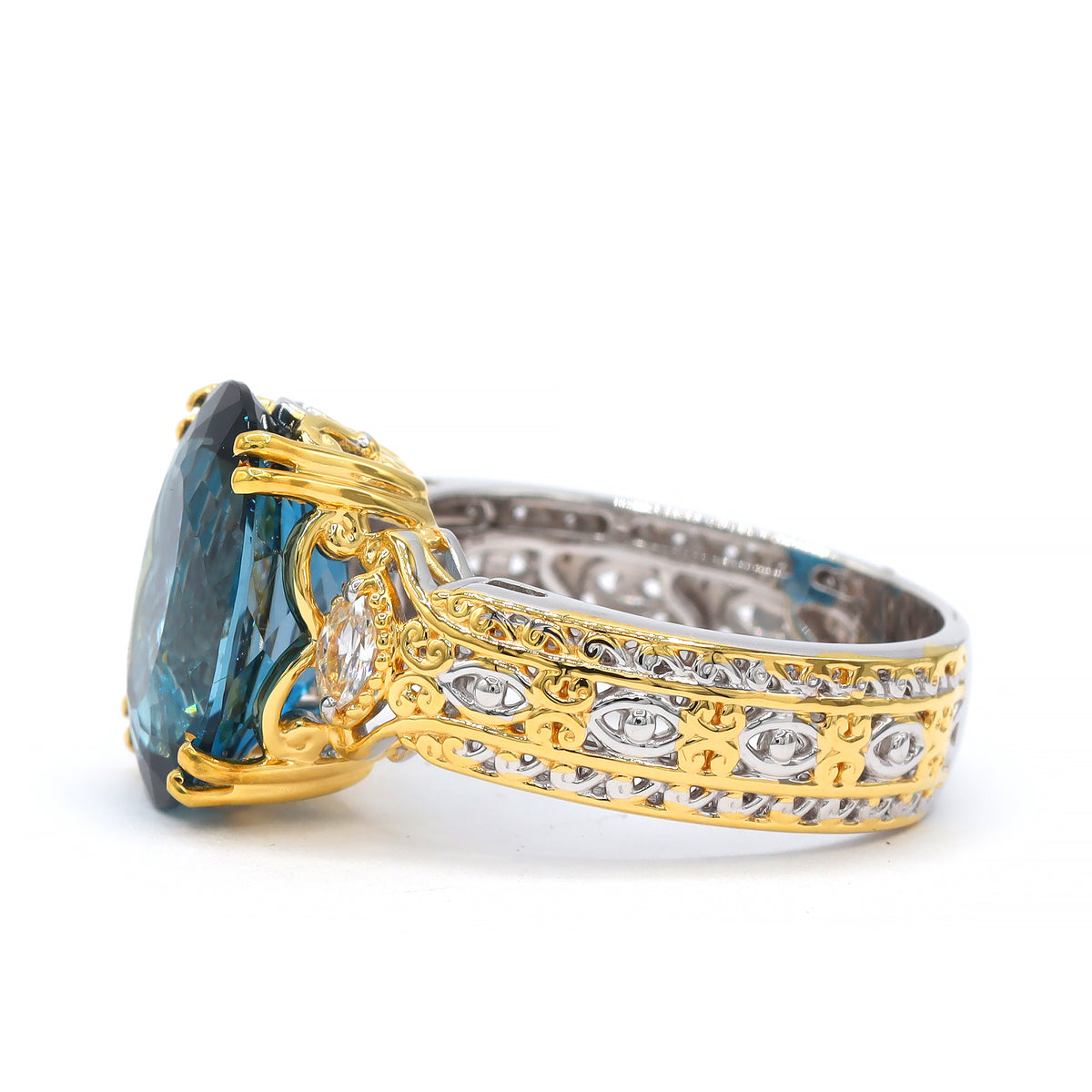 Gems en Vogue One-of-a-Kind 24K Palladium Silver 6.66ctw London Blue Topaz & White Zircon Ring