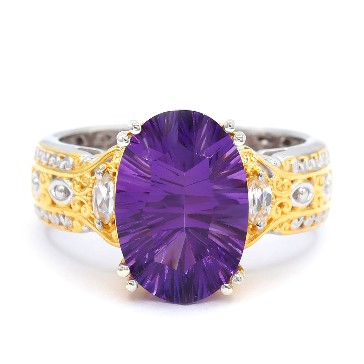 Gems en Vogue One-of-a-Kind 24K Palladium Silver 5.93ctw African Amethyst & White Zircon Ring