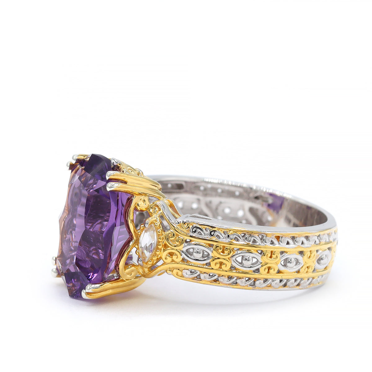 Gems en Vogue One-of-a-Kind 24K Palladium Silver 5.93ctw African Amethyst & White Zircon Ring