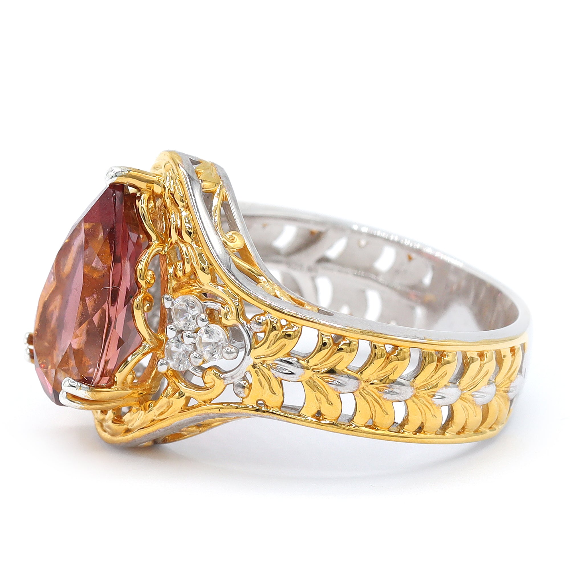 Couture Gems One-of-a-Kind 24K Palladium Silver 3.82ctw Sunset Tourmaline & White Zircon Ring