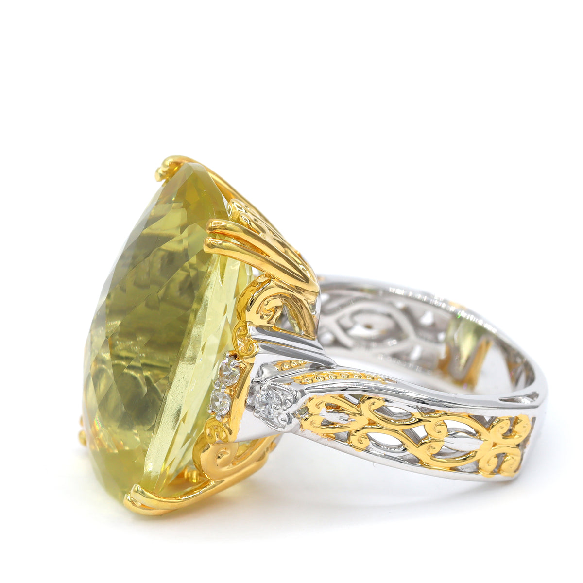 Bague Gems en Vogue en argent palladié 24 carats, zircon ouro verde et zircon blanc, totalisant 7,12 carats