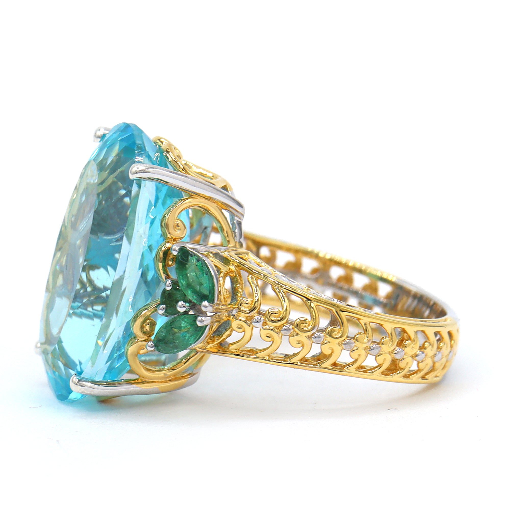 Gems en Vogue 24K Palladium Silver 16.86ctw Paraiba Topaz & Grizzly Emerald Ring