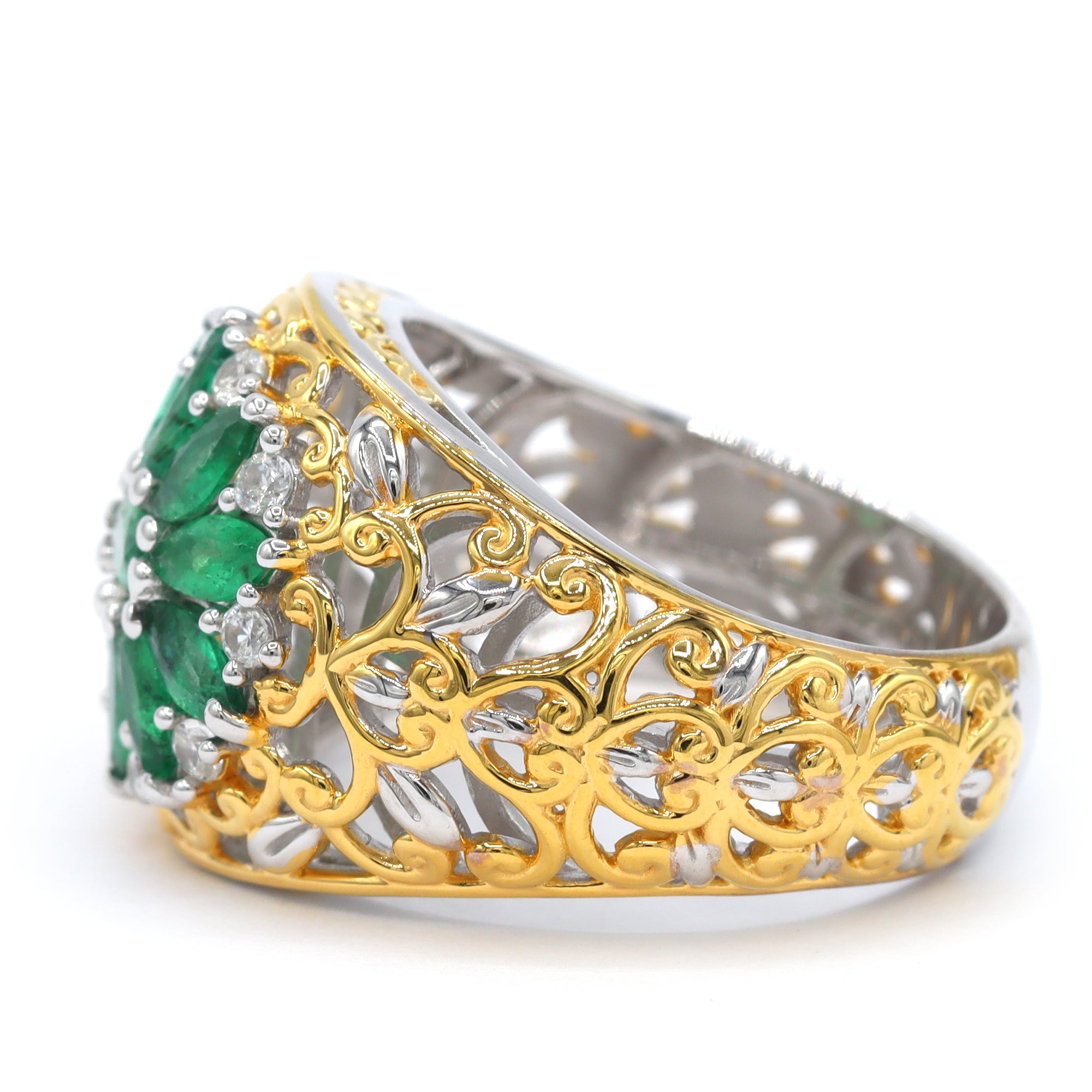 Bague fleur Gems en Vogue avec zircon blanc et émeraude Grizzly 2,90 carats
