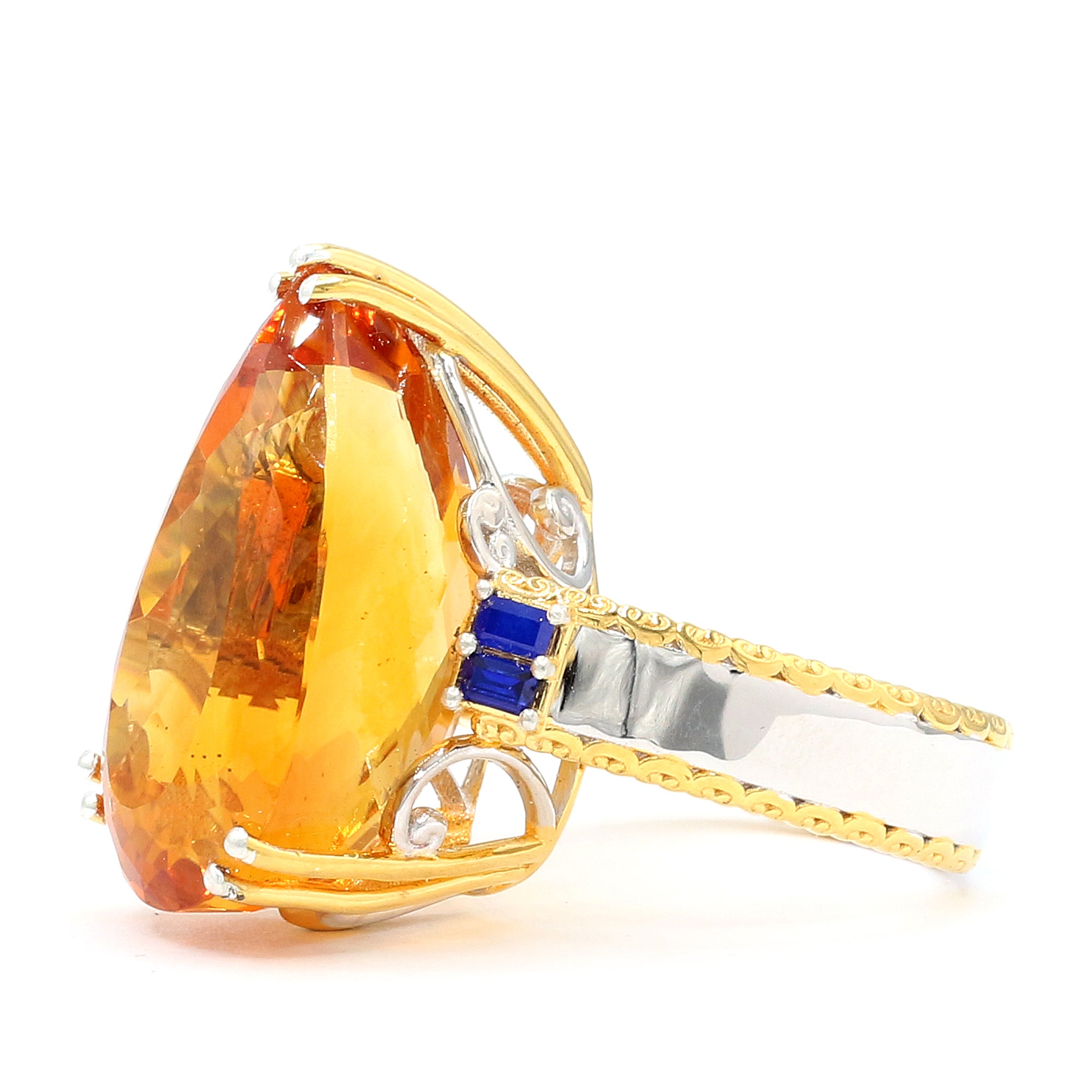 Couture Gems One-of-a-Kind 24K Palladium Silver 29.67ctw Fire Citrine & Cobalt Blue Spinel Ring