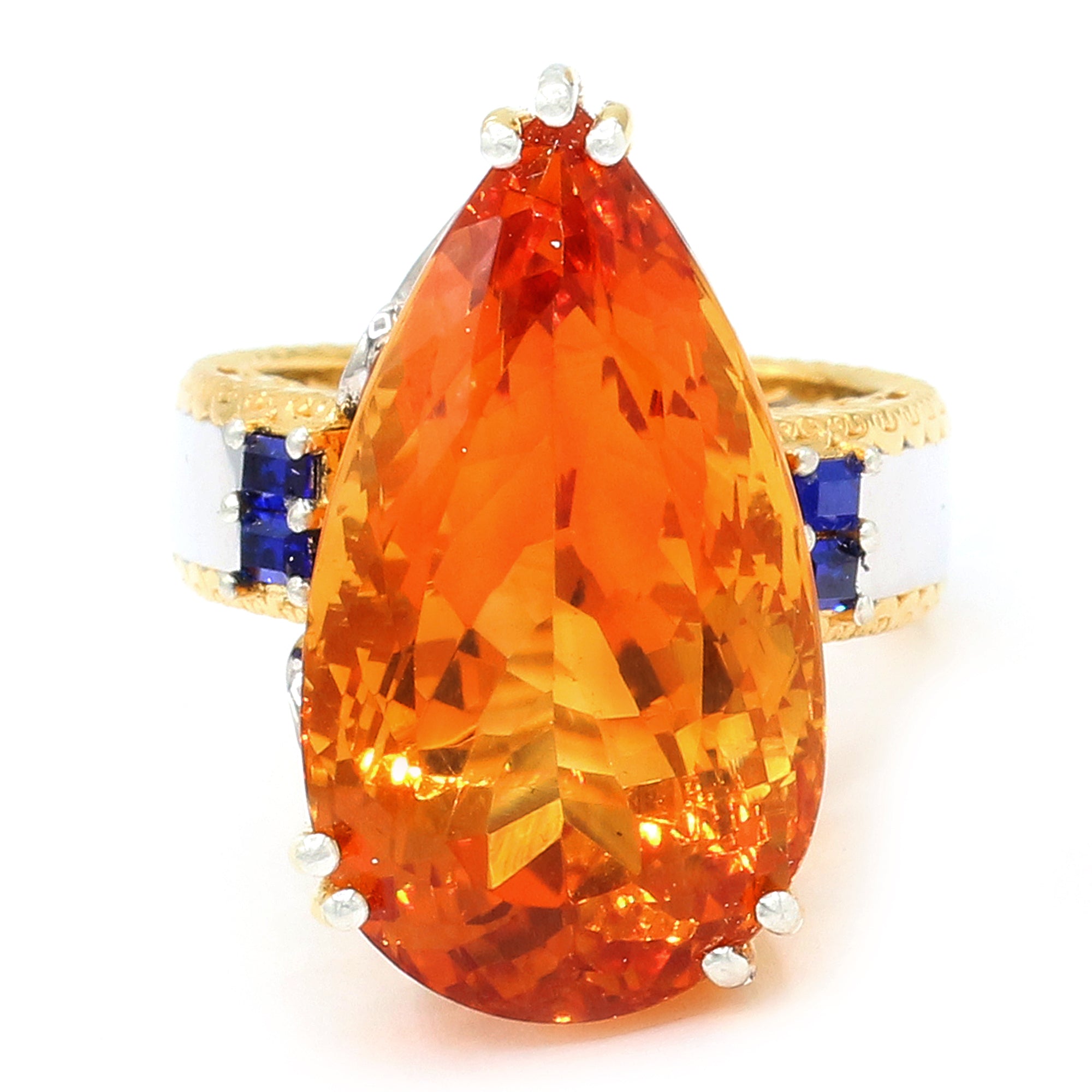 Couture Gems One-of-a-Kind 24K Palladium Silver 29.67ctw Fire Citrine & Cobalt Blue Spinel Ring