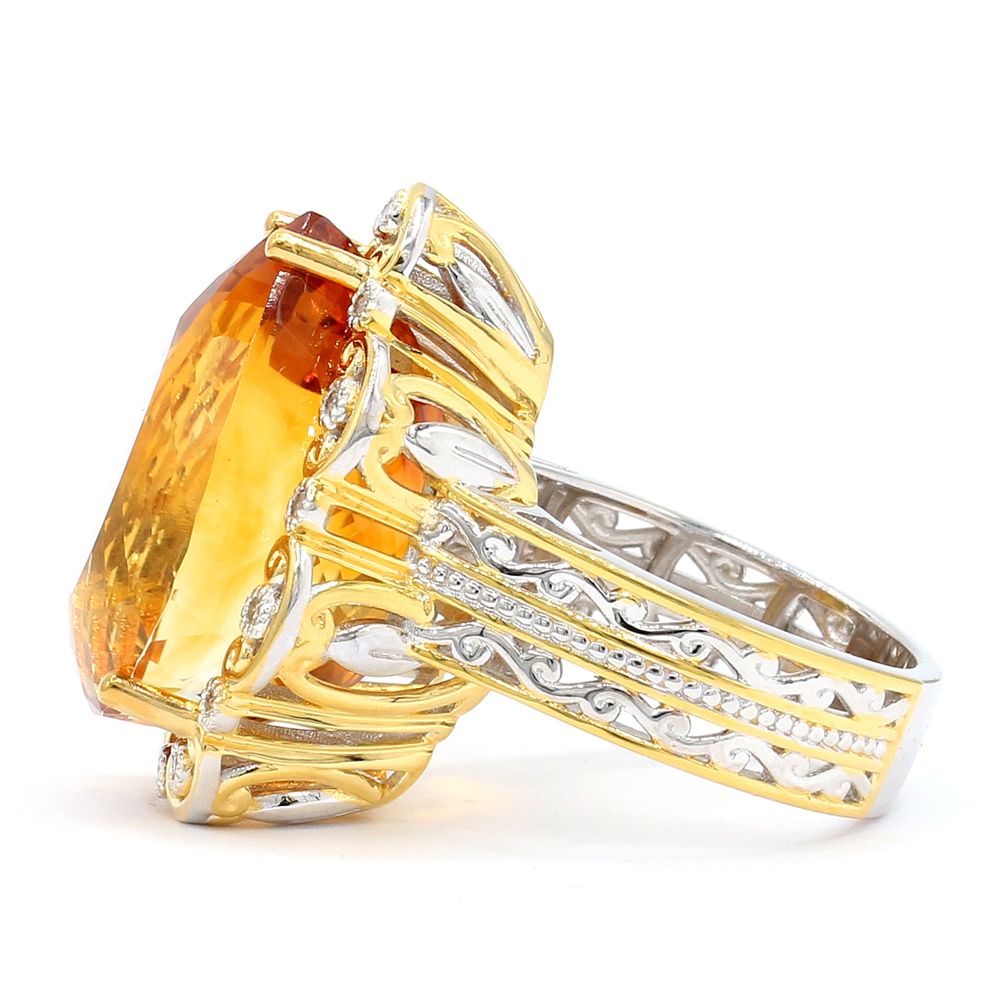 Couture Gems One-of-a-Kind 24K Palladium Silver 26.04ctw Fire Citrine & Diamond Honker Ring