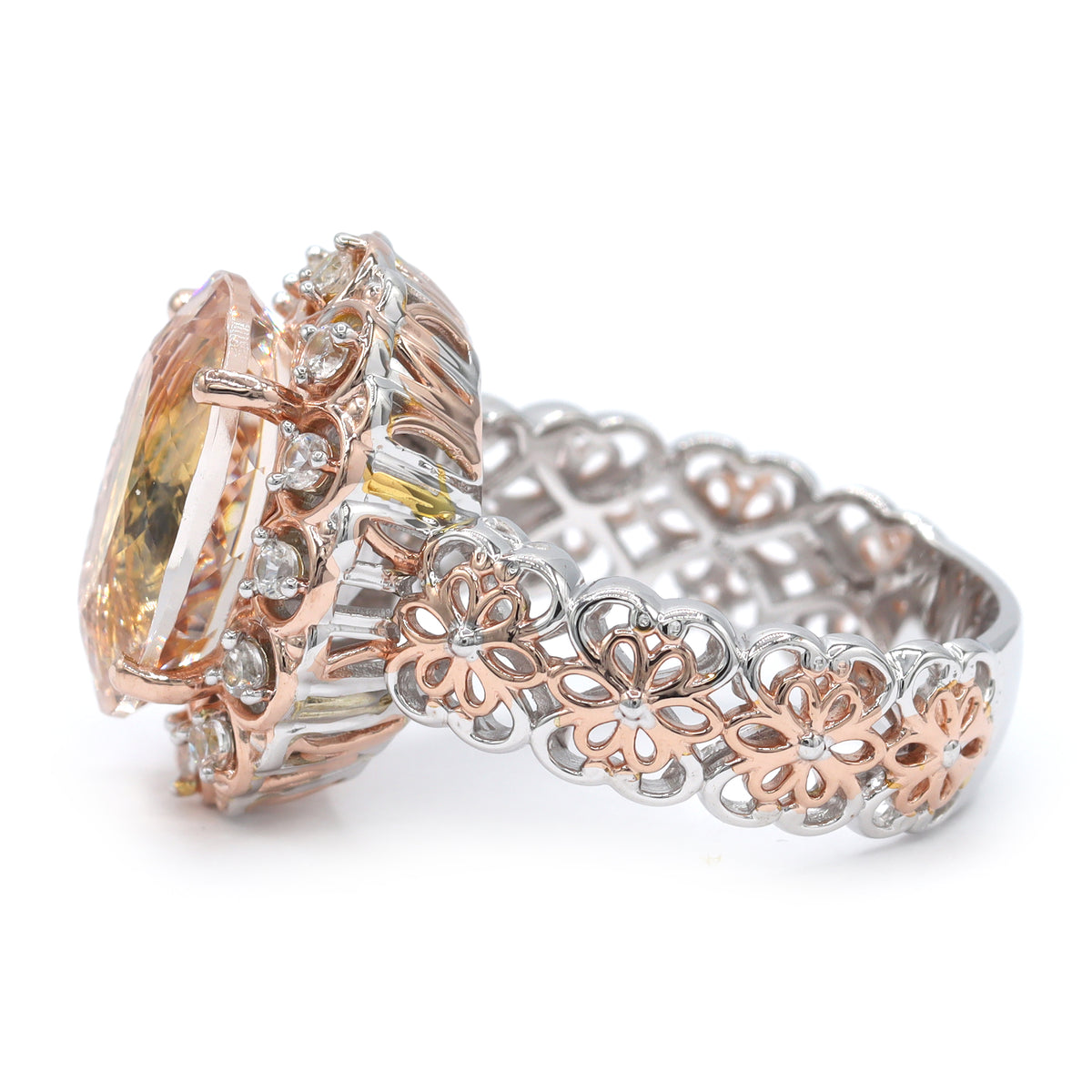 Gems en Vogue 18K Palladium Silver 8.38ctw Morganite & White Zircon Ring