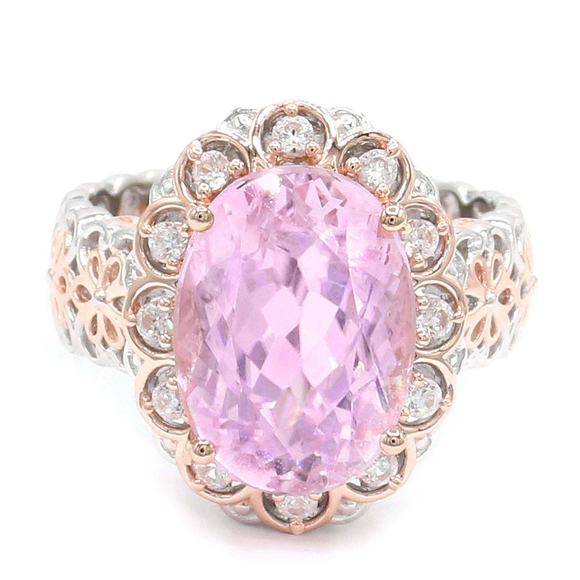 Gems en Vogue 18K Palladium Silver 6.02ctw Kunzite & White Zircon Ring