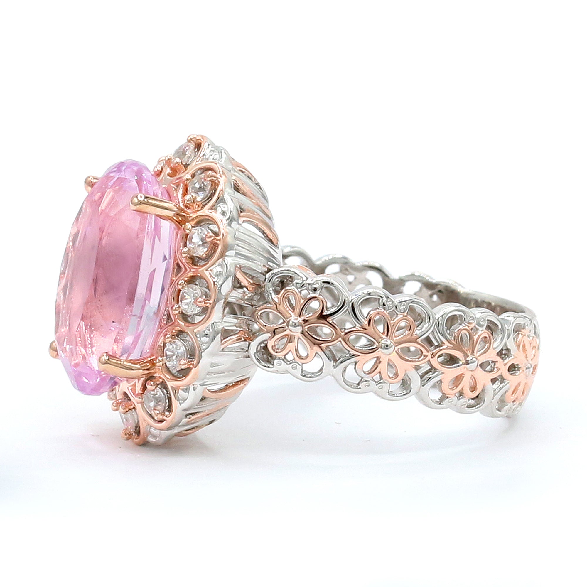 Gems en Vogue 18K Palladium Silver 6.02ctw Kunzite & White Zircon Ring