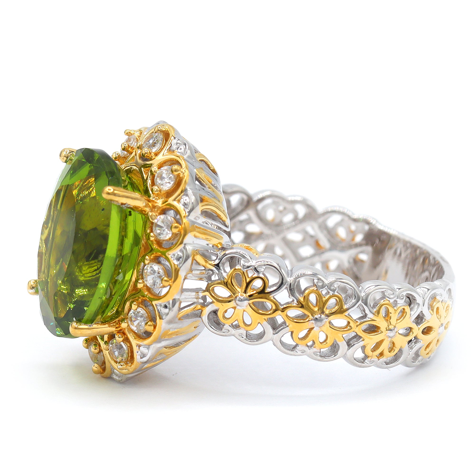 Couture Gems One-of-a-Kind 24K Palladium Silver 7.77ctw Peridot & White Zircon Ring