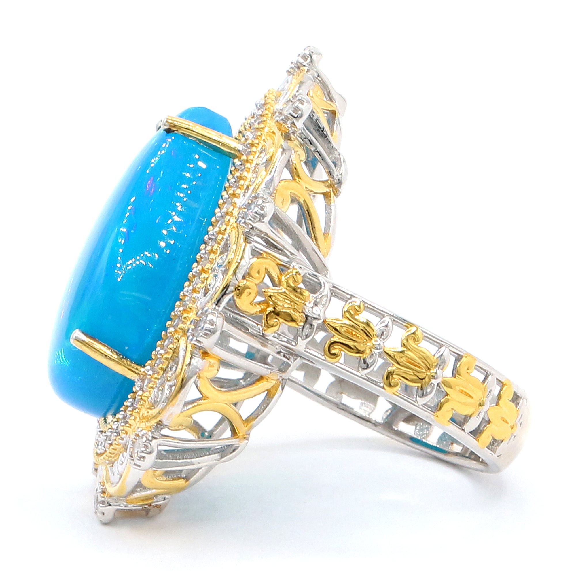 Couture Gems One-of-a-Kind 24K Palladium Silver 12.11ctw Paraiba Opal & White Zircon Ring