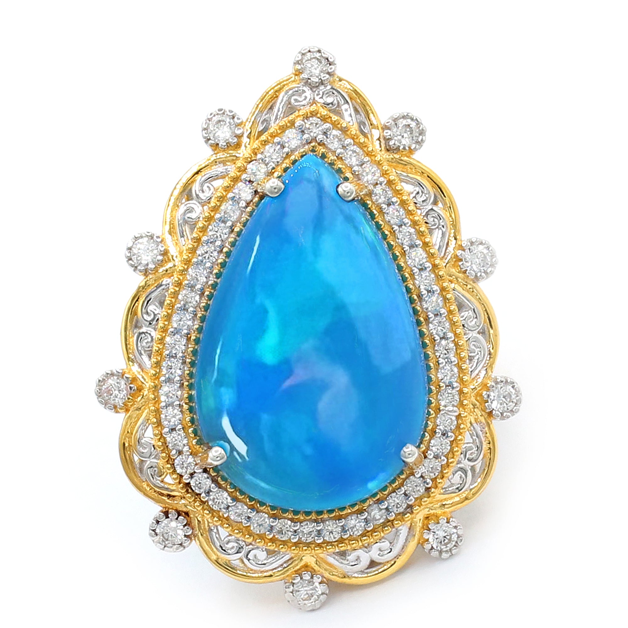 Couture Gems One-of-a-Kind 24K Palladium Silver 12.11ctw Paraiba Opal & White Zircon Ring