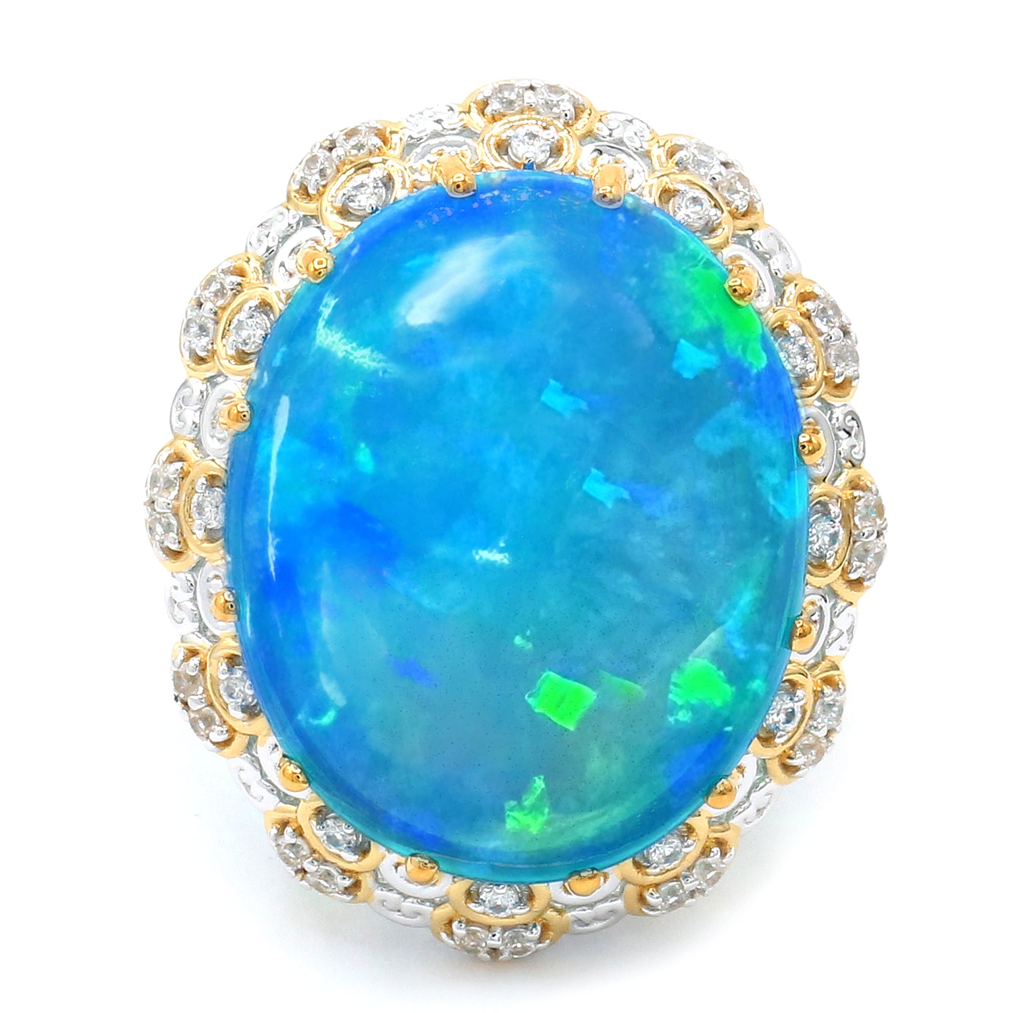 Couture Gems One-of-a-Kind 24K Palladium Silver 19.30ctw Paraiba Opal & White Zircon Ring