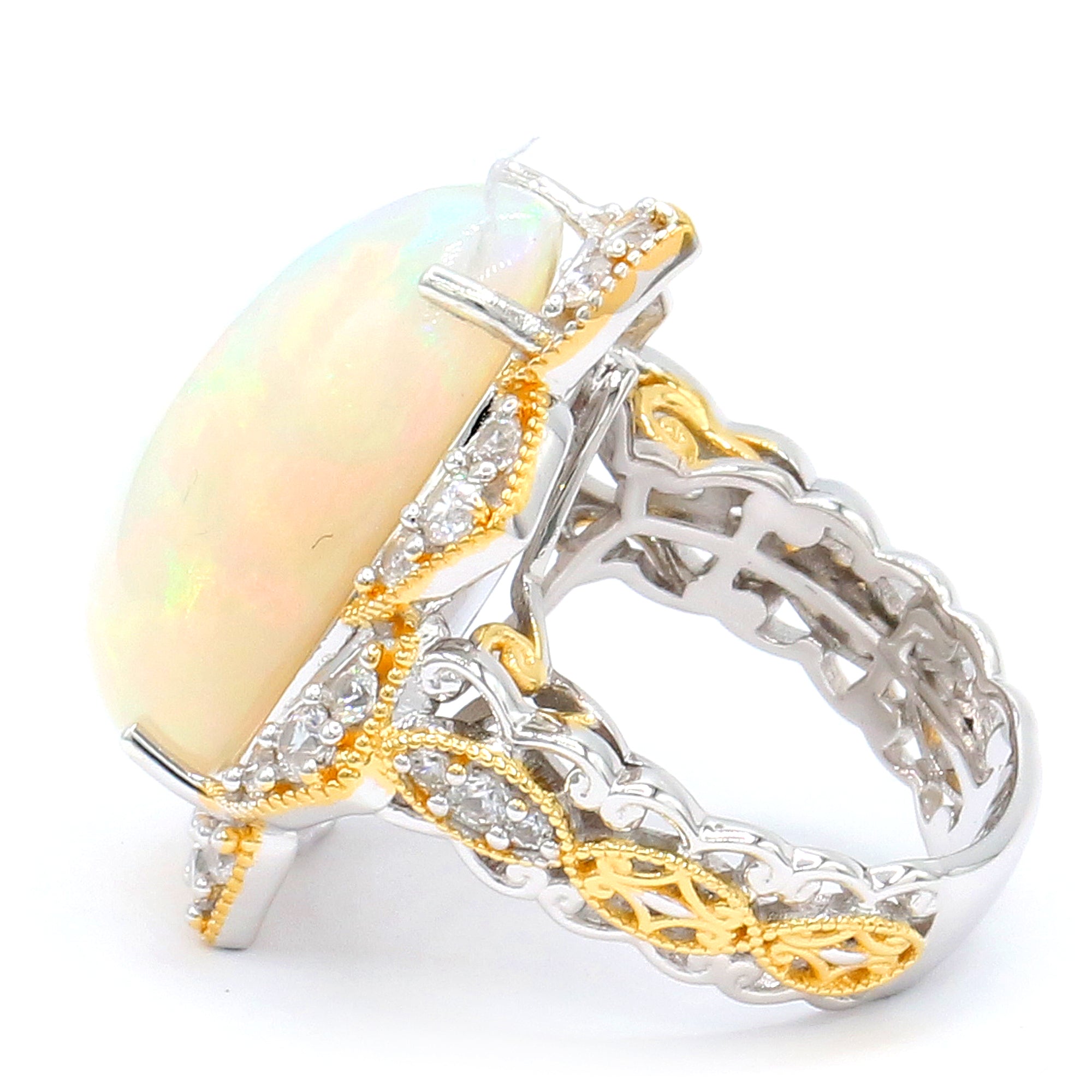 Couture Gems One-of-a-Kind 24K Palladium Silver 18.29ctw White Ethiopian Opal & White Zircon Ring