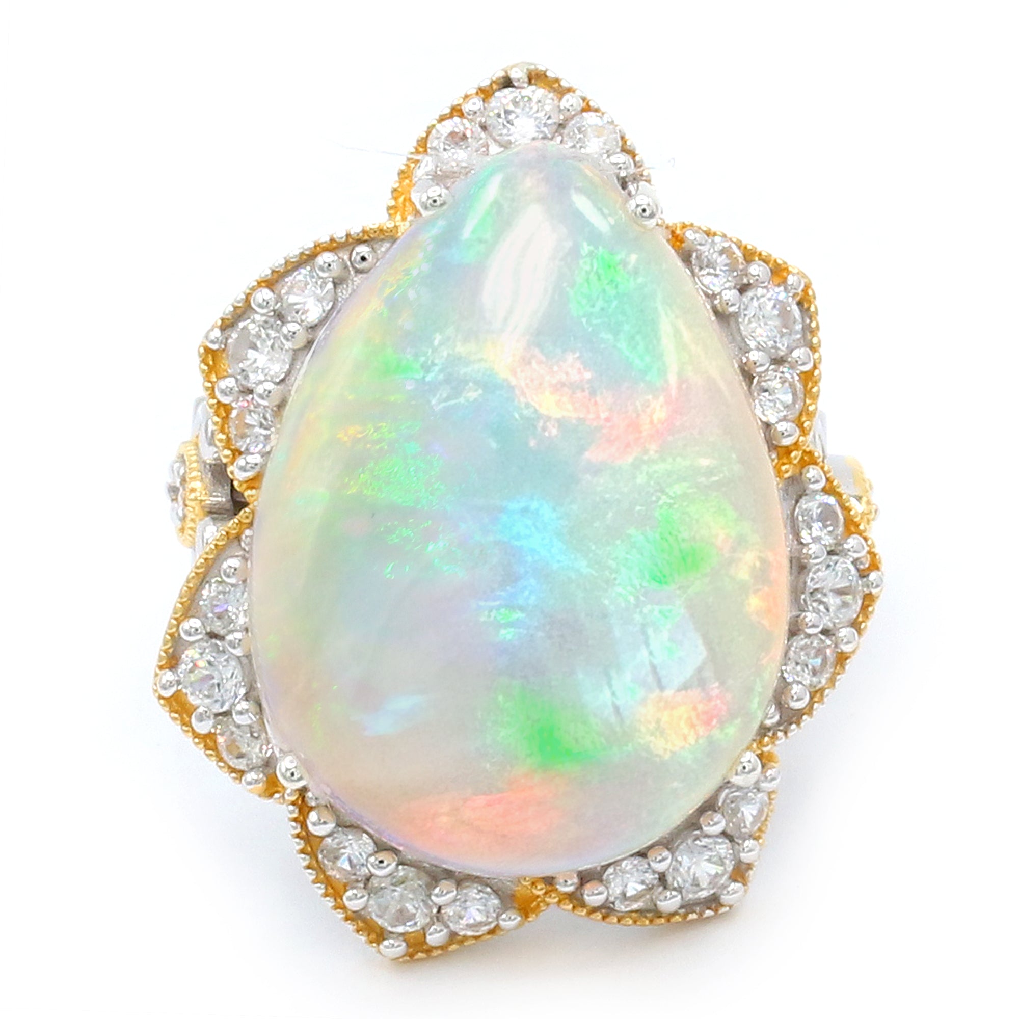 Couture Gems One-of-a-Kind 24K Palladium Silver 18.29ctw White Ethiopian Opal & White Zircon Ring