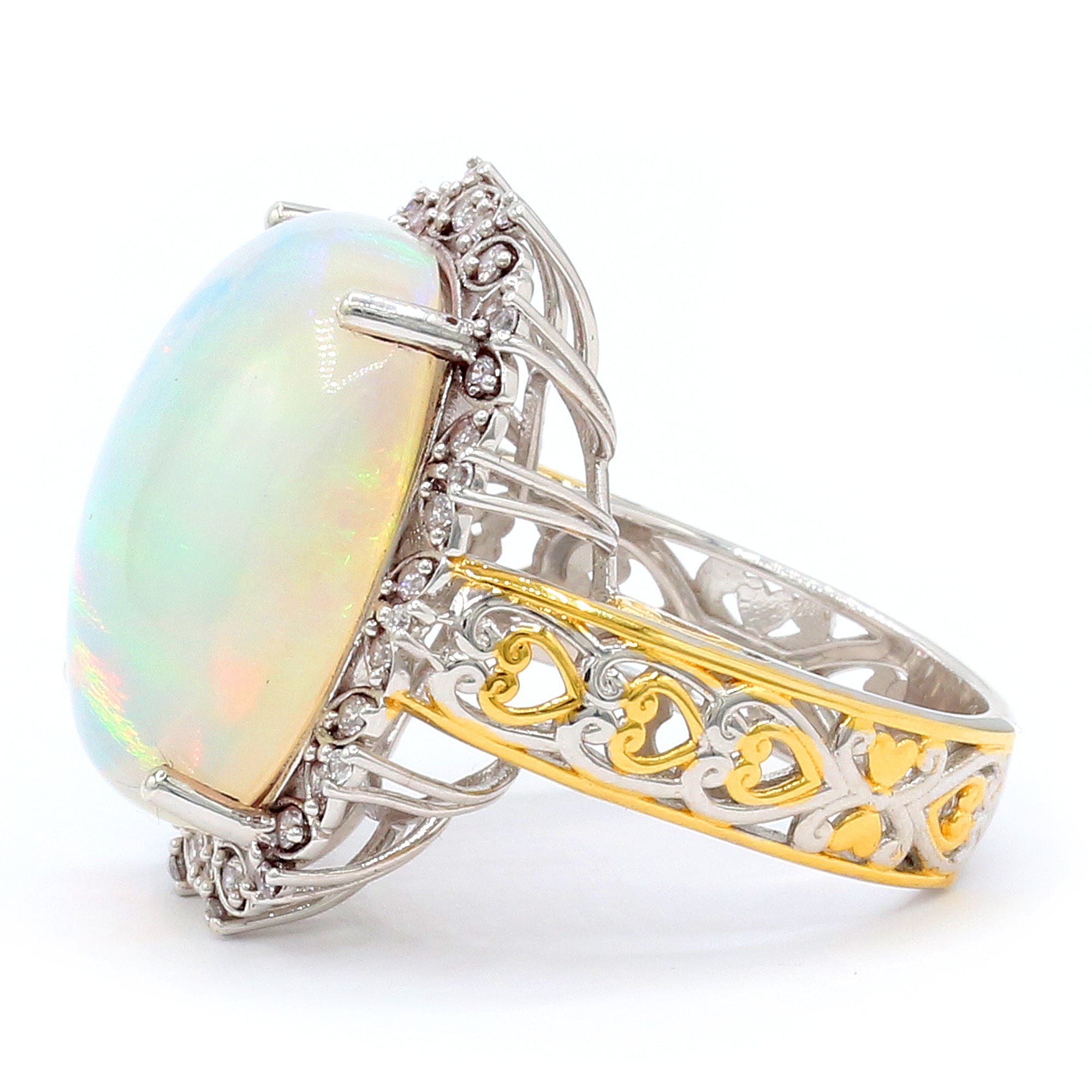 Couture Gems One-of-a-Kind 24K Palladium Silver 19.04ctw White Ethiopian Opal & White Zircon Ring