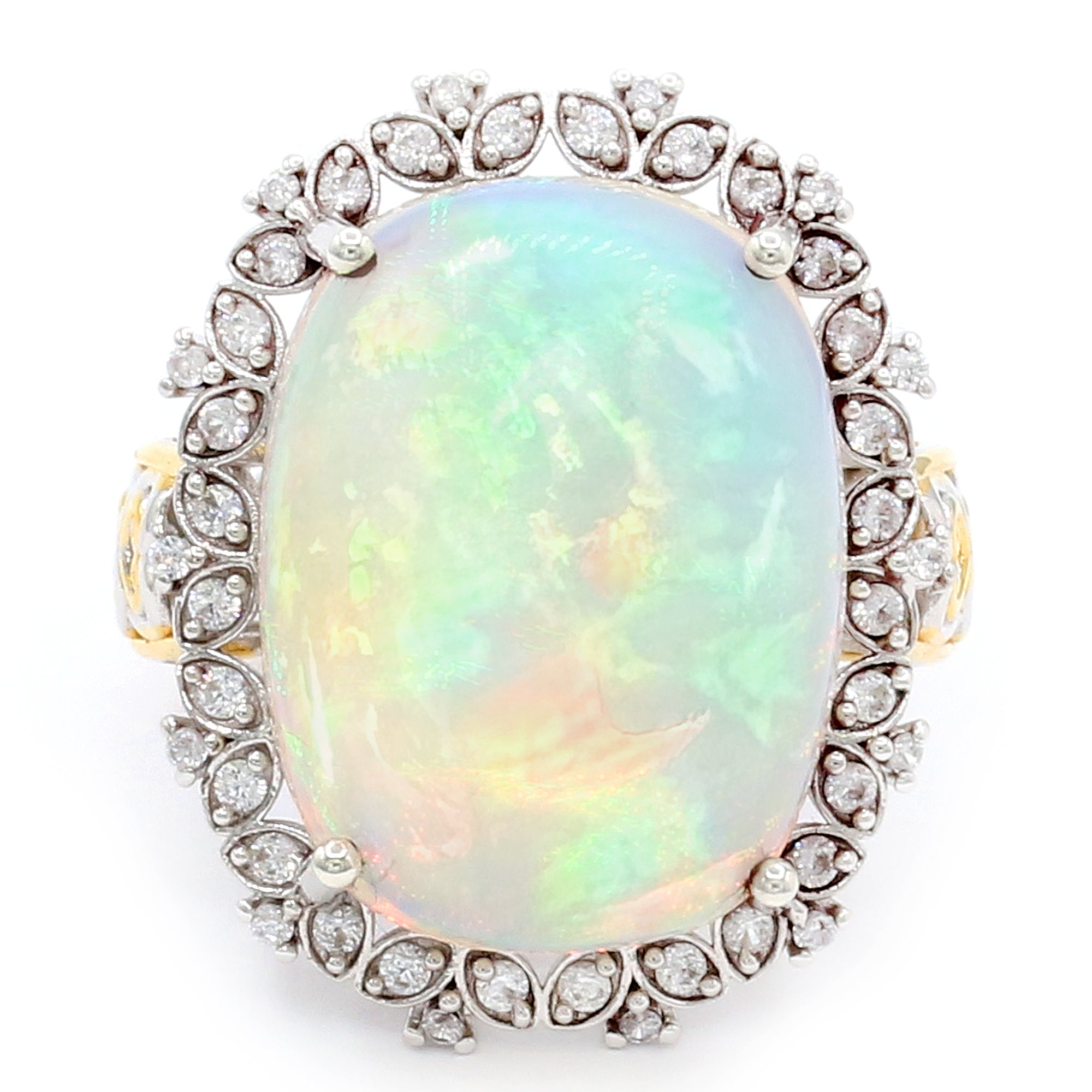 Couture Gems One-of-a-Kind 24K Palladium Silver 19.04ctw White Ethiopian Opal & White Zircon Ring