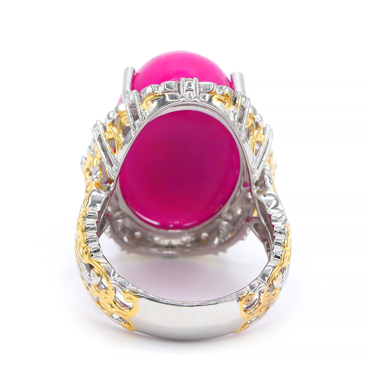 Bague auréole Couture Gems en argent palladié 24 carats, opale éthiopienne rose facettée cœur de 11,00 carats et zircon blanc, pièce unique