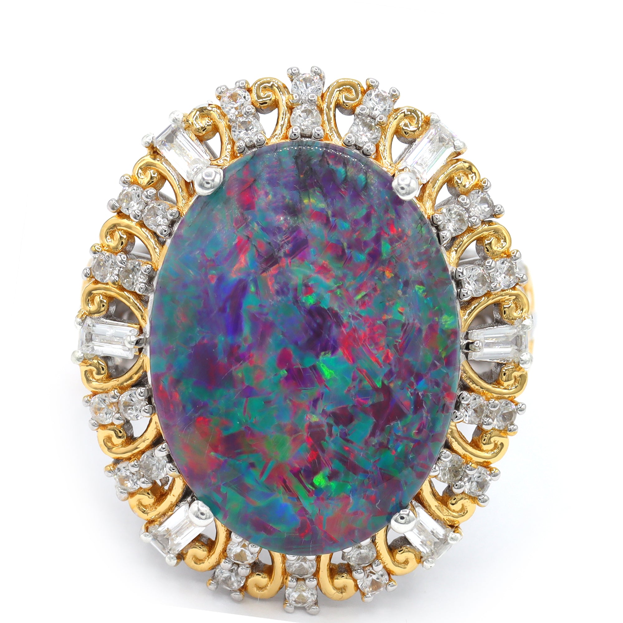Couture Gems One-of-a-Kind 24K Palladium Silver 10.29ctw Australian Opal Triplet & White Zircon Ring