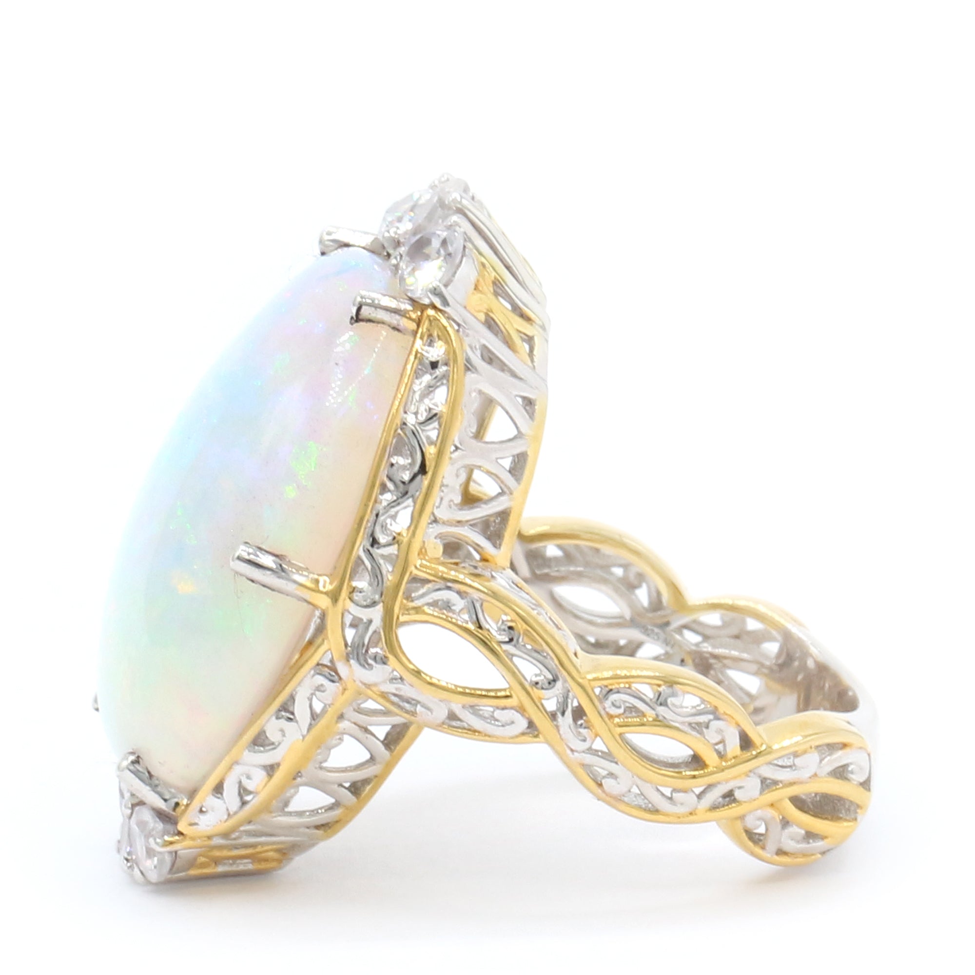 Couture Gems One-of-a-Kind 24K Palladium Silver 15.74ctw White Ethiopian Opal & White Zircon Ring