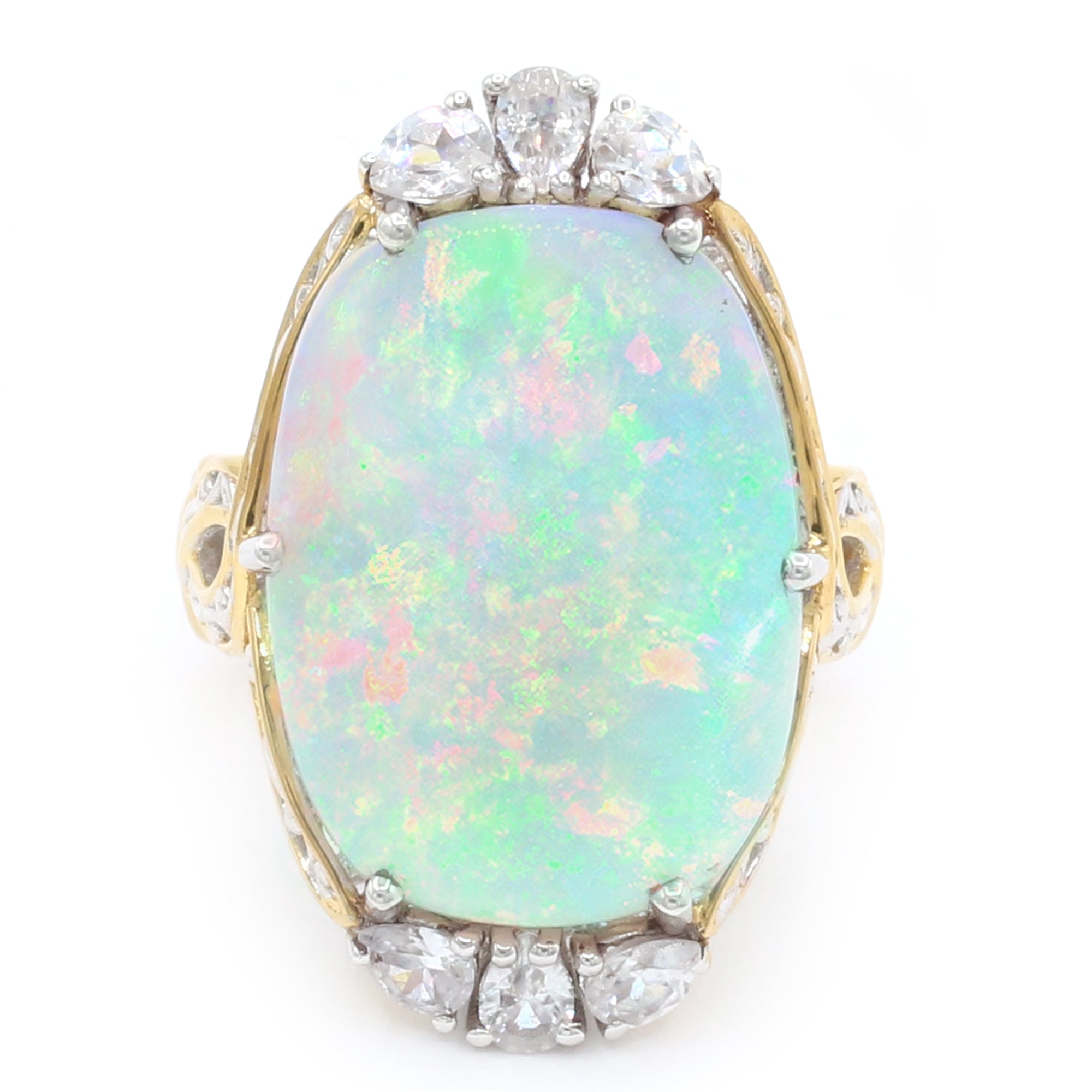 Couture Gems One-of-a-Kind 24K Palladium Silver 15.74ctw White Ethiopian Opal & White Zircon Ring