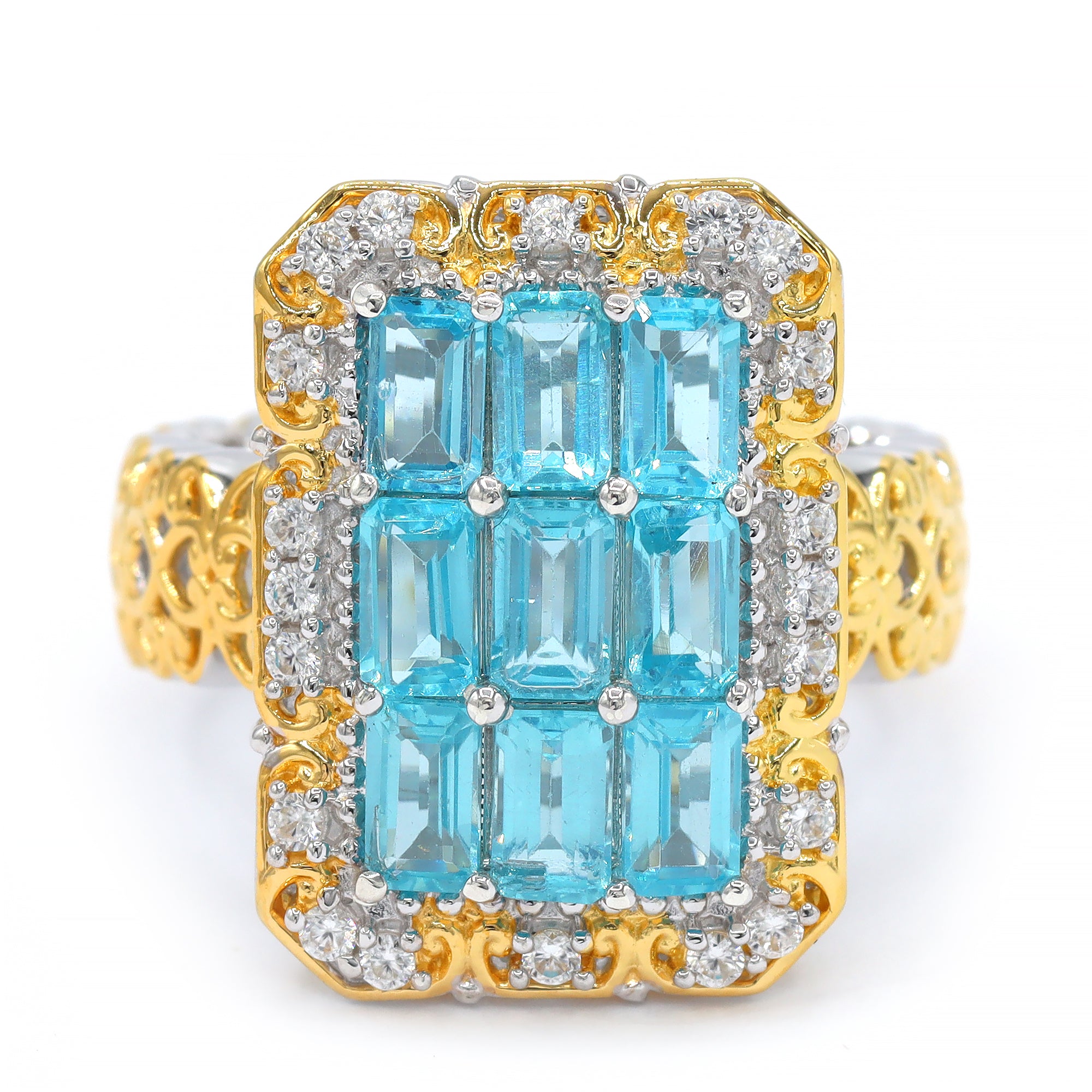 Gems en Vogue 24K Palladium Silver 3.30ctw Dauphin Apatite & White Zircon Ring