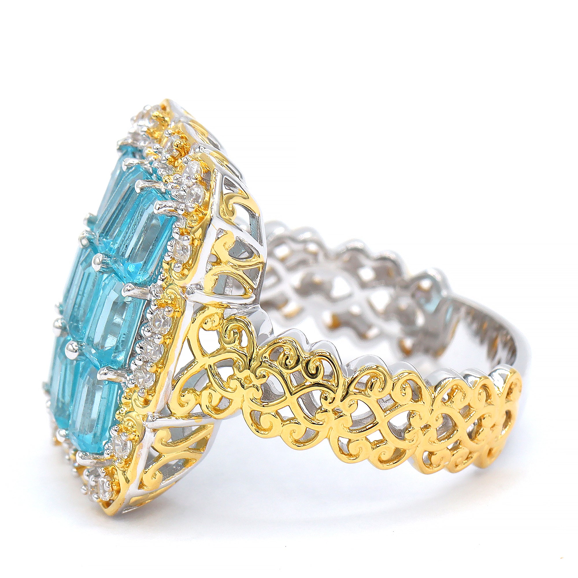 Gems en Vogue 24K Palladium Silver 3.30ctw Dauphin Apatite & White Zircon Ring