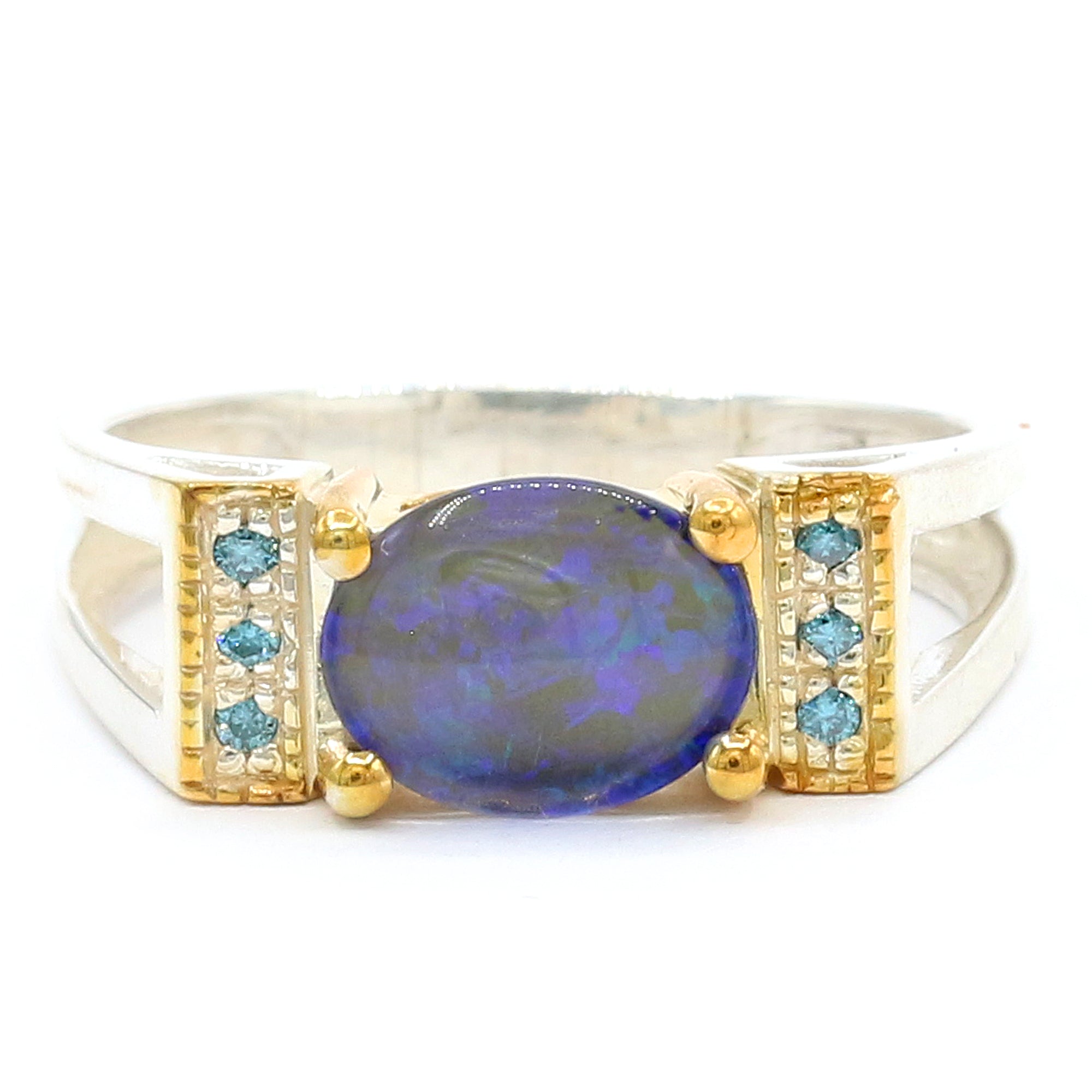 Michael's Originals One-of-a-kind Peacock Australian Opal & Blue Diamond Ring