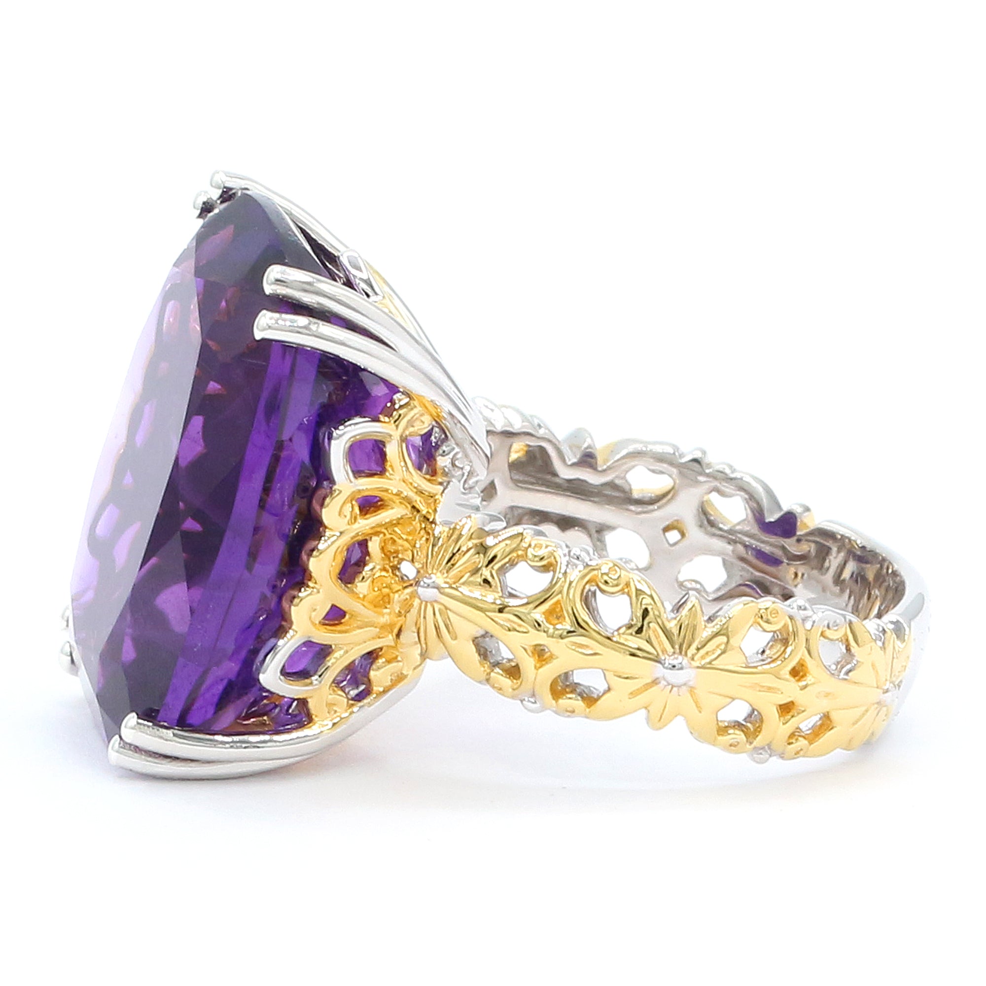 Bague Gems en Vogue en argent palladium 24 carats, améthyste de Tanzanie de 8,59 carats et zircon blanc