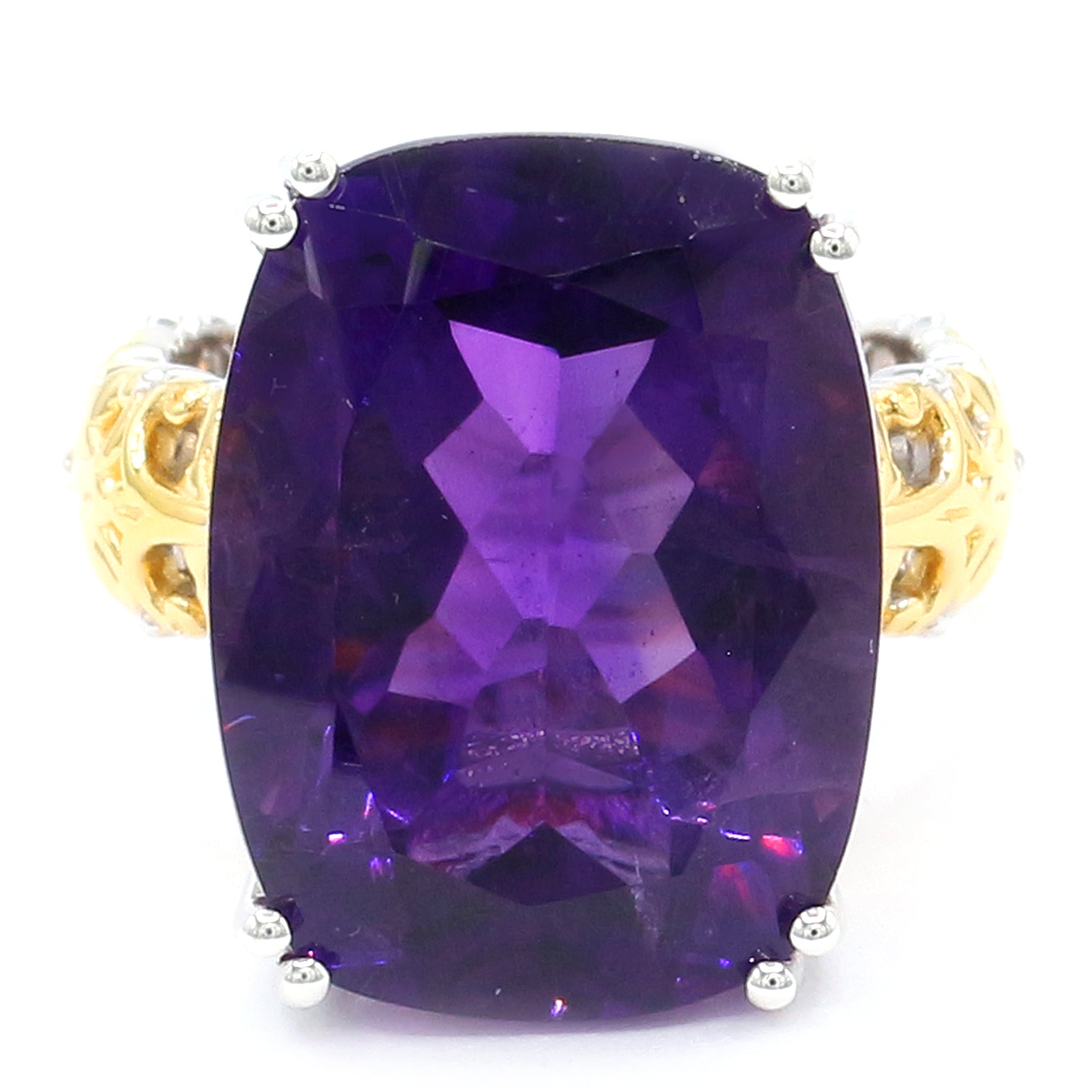 Bague Gems en Vogue en argent palladium 24 carats, améthyste de Tanzanie de 8,59 carats et zircon blanc