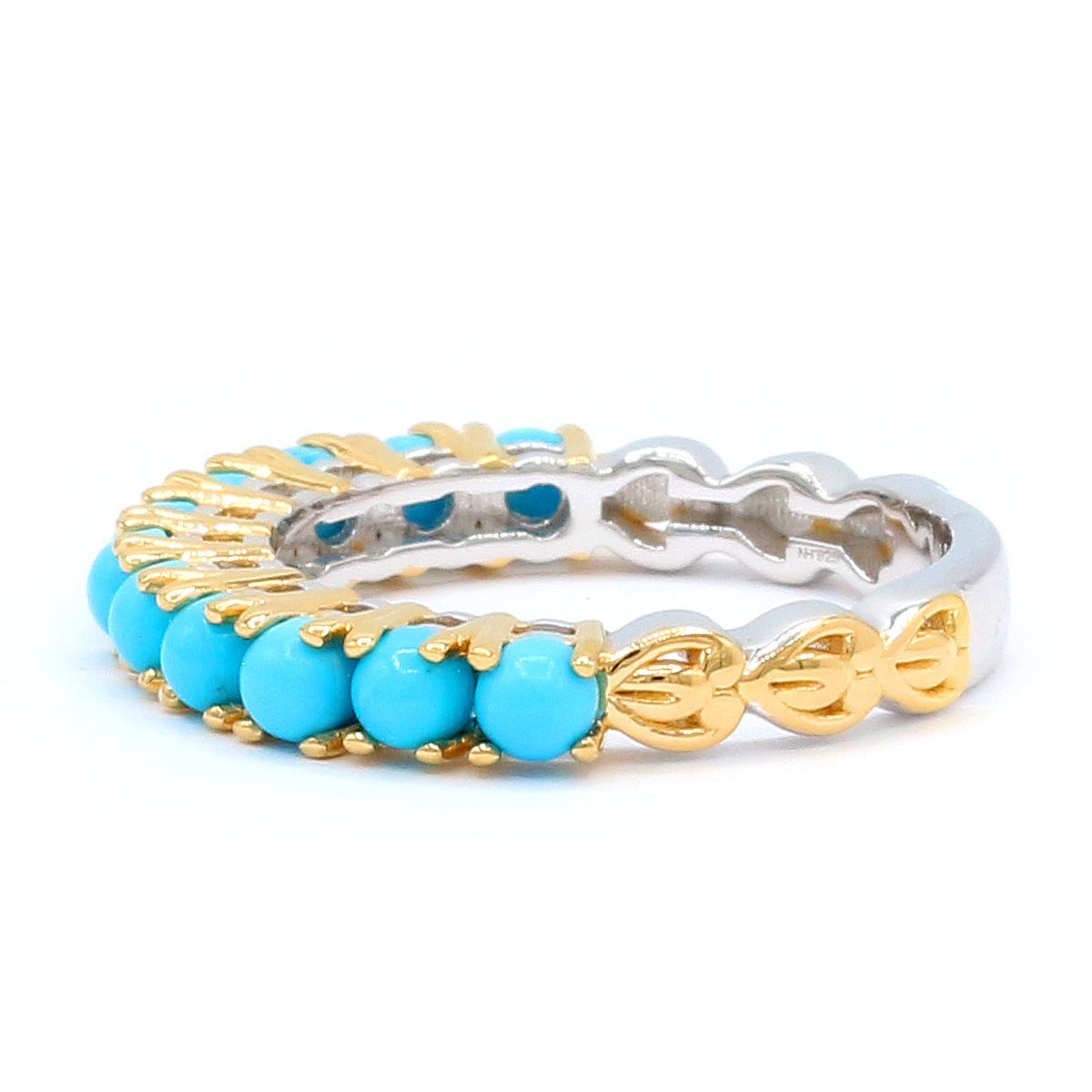 Gems en Vogue 24K Palladium Silver Sleeping Beauty Turquoise Half Eternity Band Ring