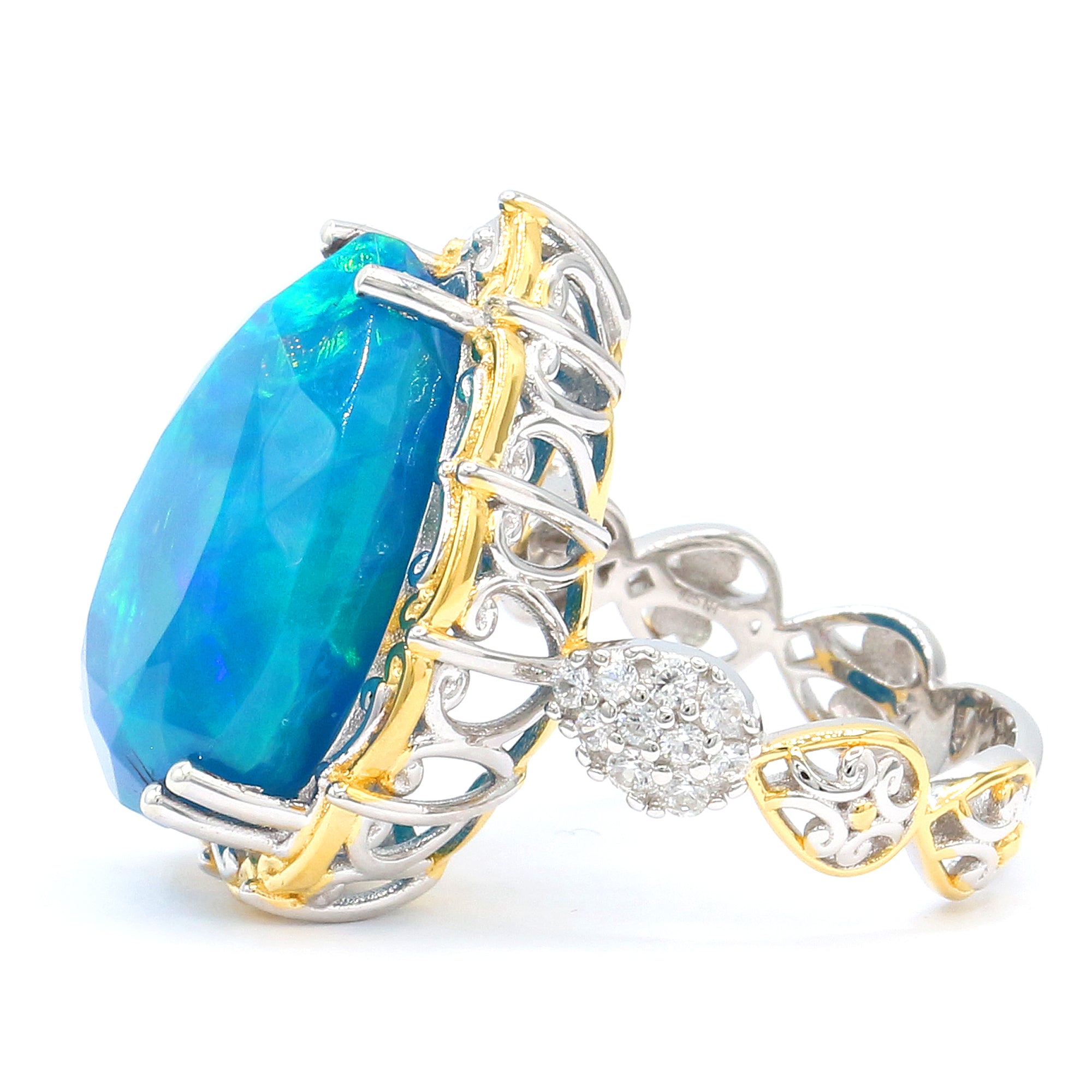 Couture Gems One-of-a-Kind 24K Palladium Silver 12.44ctw Faceted Paraiba Opal & White Zircon Ring