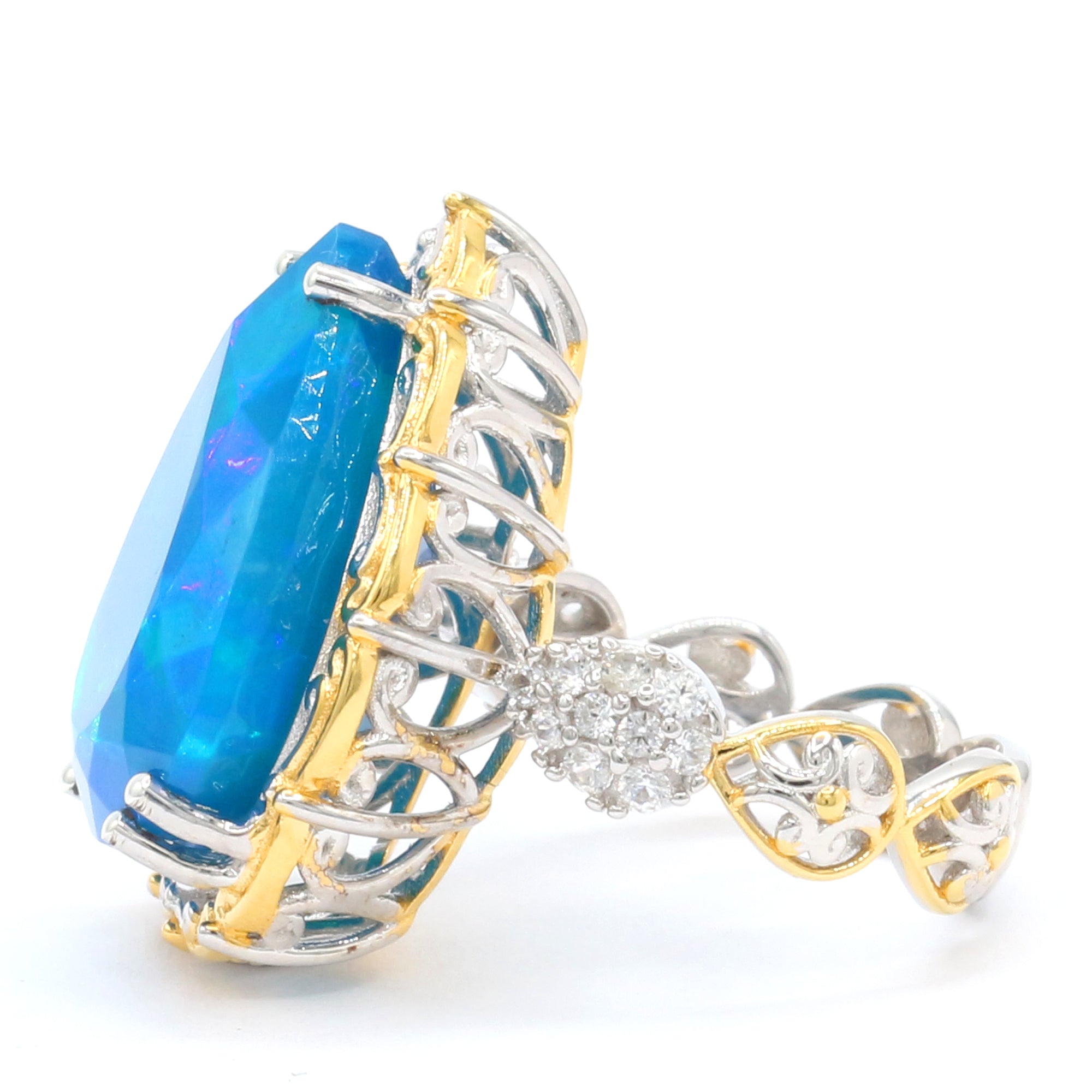 Couture Gems One-of-a-Kind 24K Palladium Silver 10.92ctw Faceted Paraiba Opal & White Zircon Ring