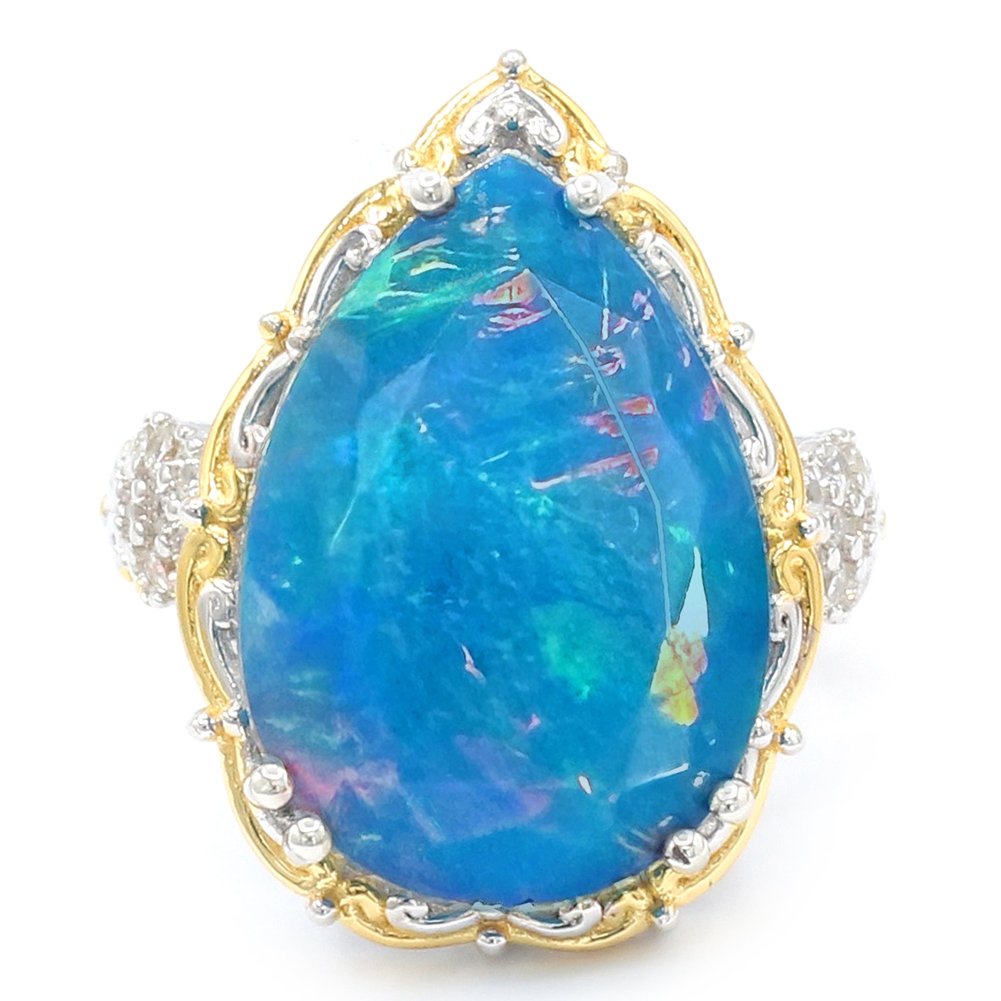 Couture Gems One-of-a-Kind 24K Palladium Silver 12.44ctw Faceted Paraiba Opal & White Zircon Ring