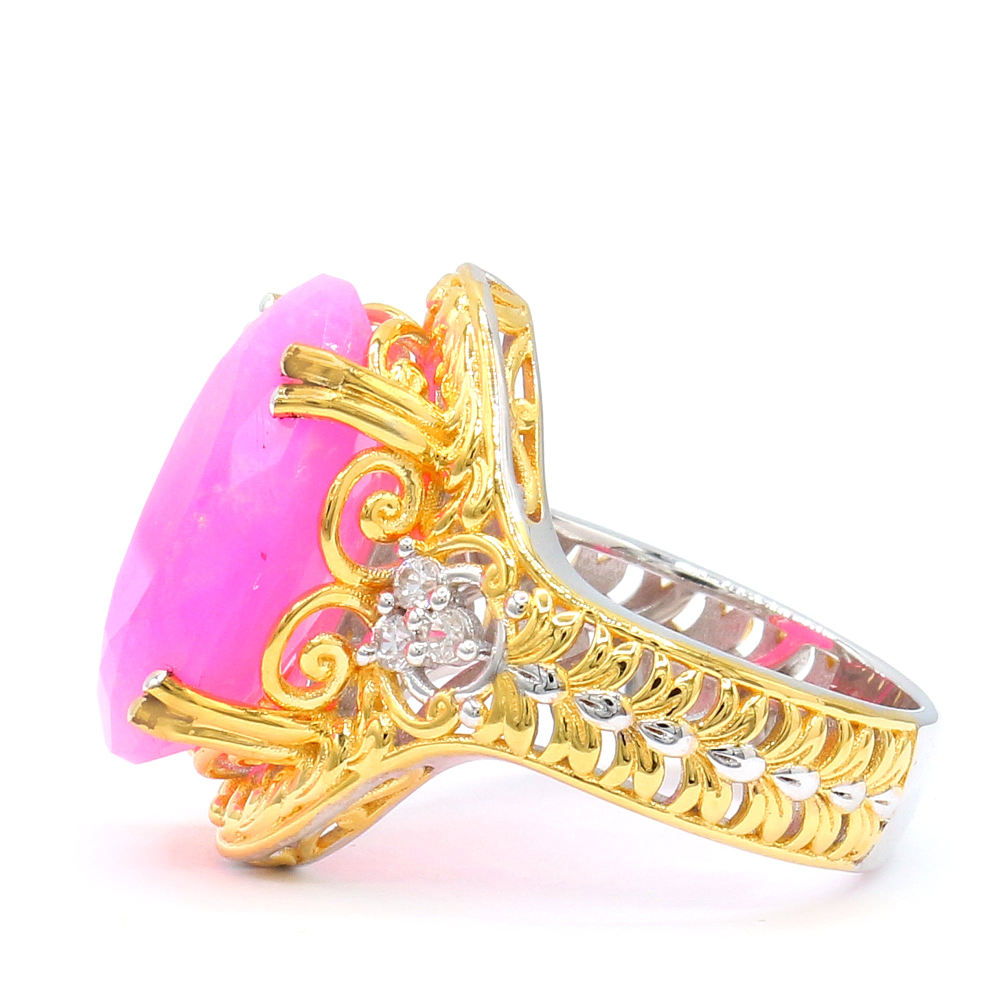 Couture Gems One-of-a-Kind 24K Palladium Silver 8.69ctw Faceted Pink Ethiopian Opal & White Zircon Ring