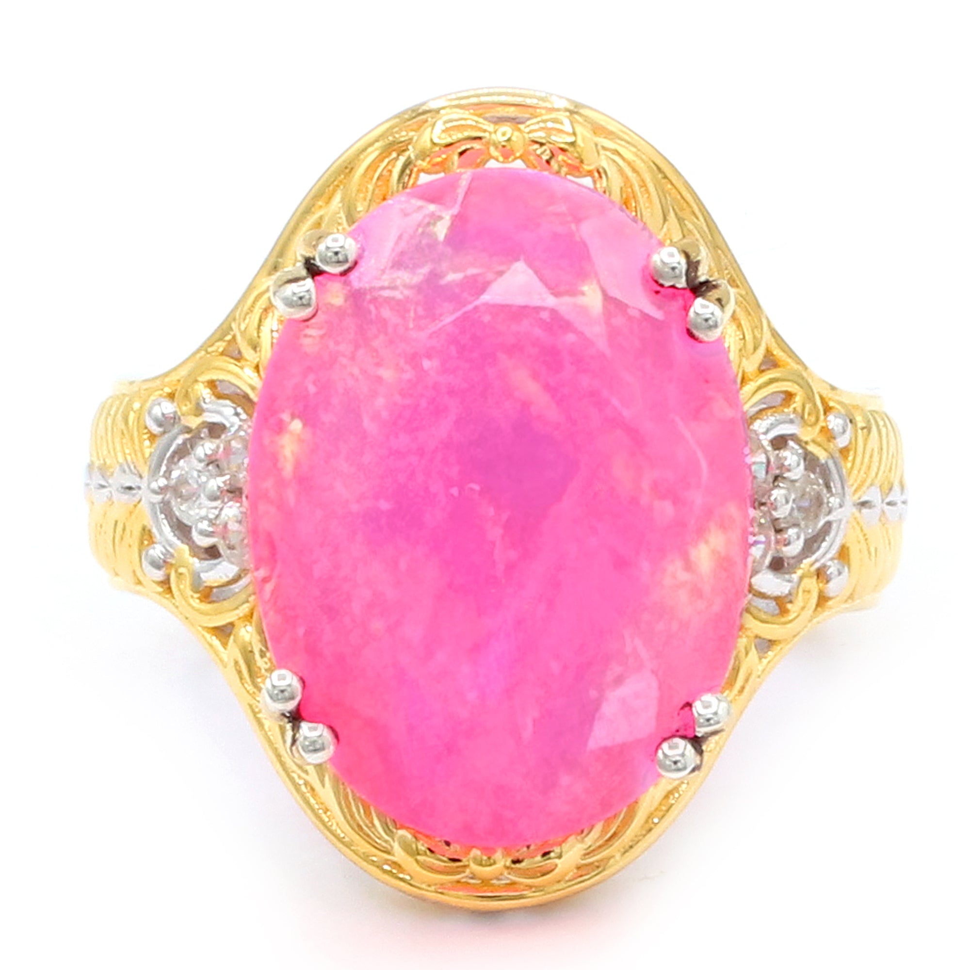 Couture Gems One-of-a-Kind 24K Palladium Silver 8.69ctw Faceted Pink Ethiopian Opal & White Zircon Ring