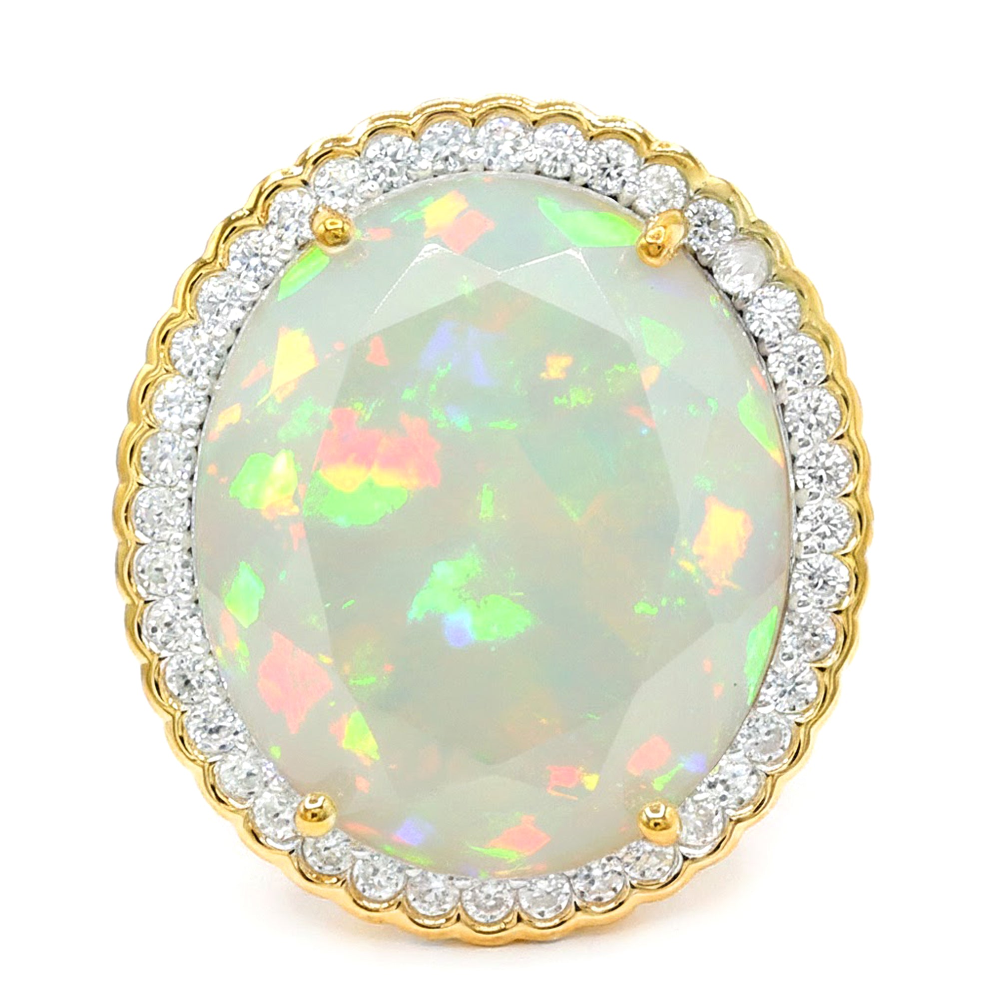 Couture Gems One-of-a-Kind 24K Palladium Silver 13.28ctw White Ethiopian Opal & White Zircon Halo Ring