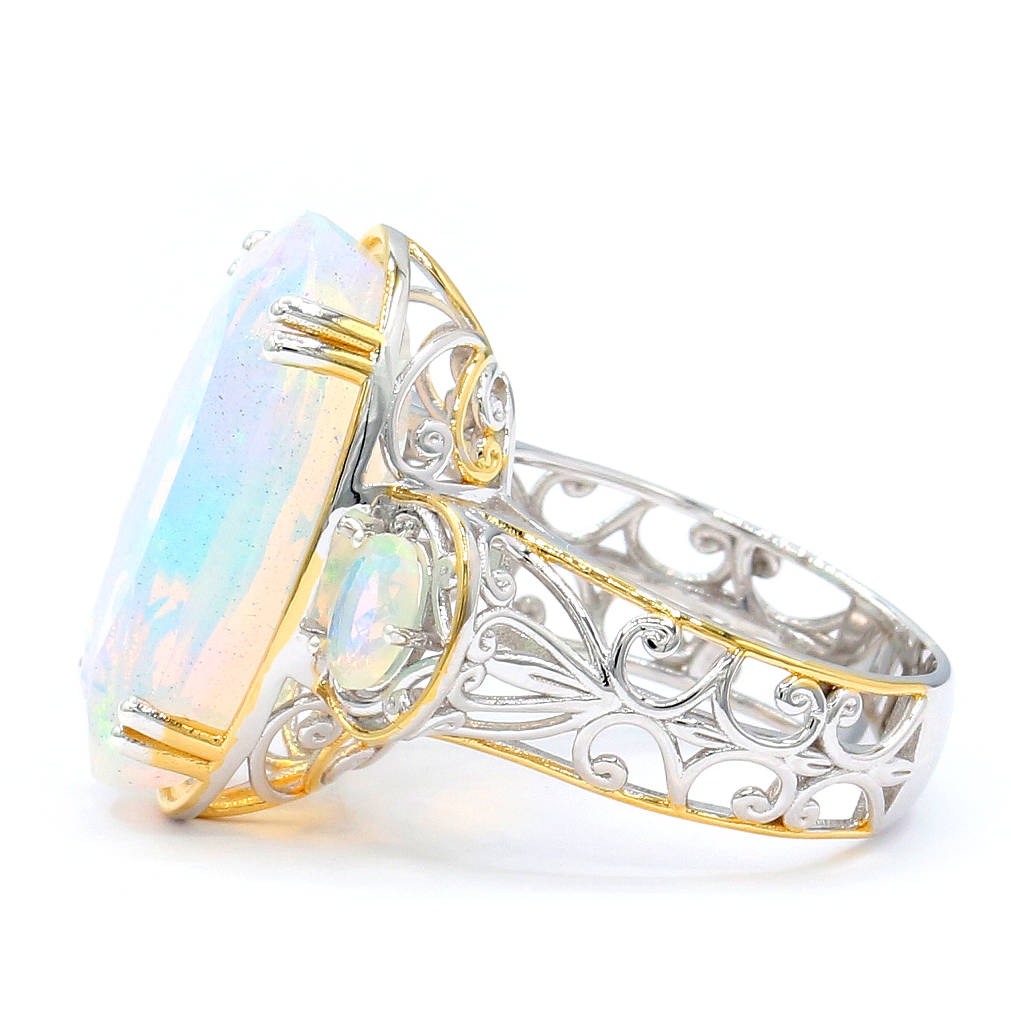 Couture Gems One-of-a-Kind 24K Palladium Silver 13.55ctw Faceted White Ethiopian Opal Ring