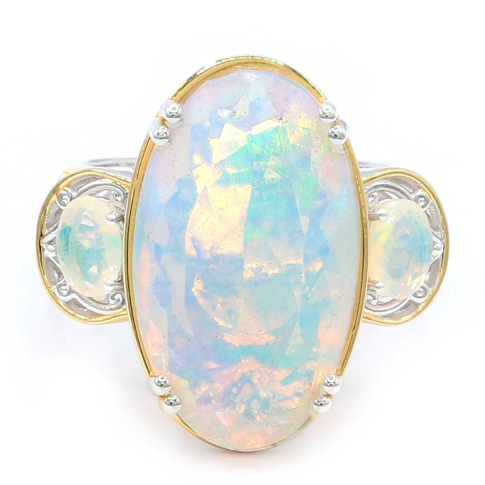 Couture Gems One-of-a-Kind 24K Palladium Silver 13.55ctw Faceted White Ethiopian Opal Ring