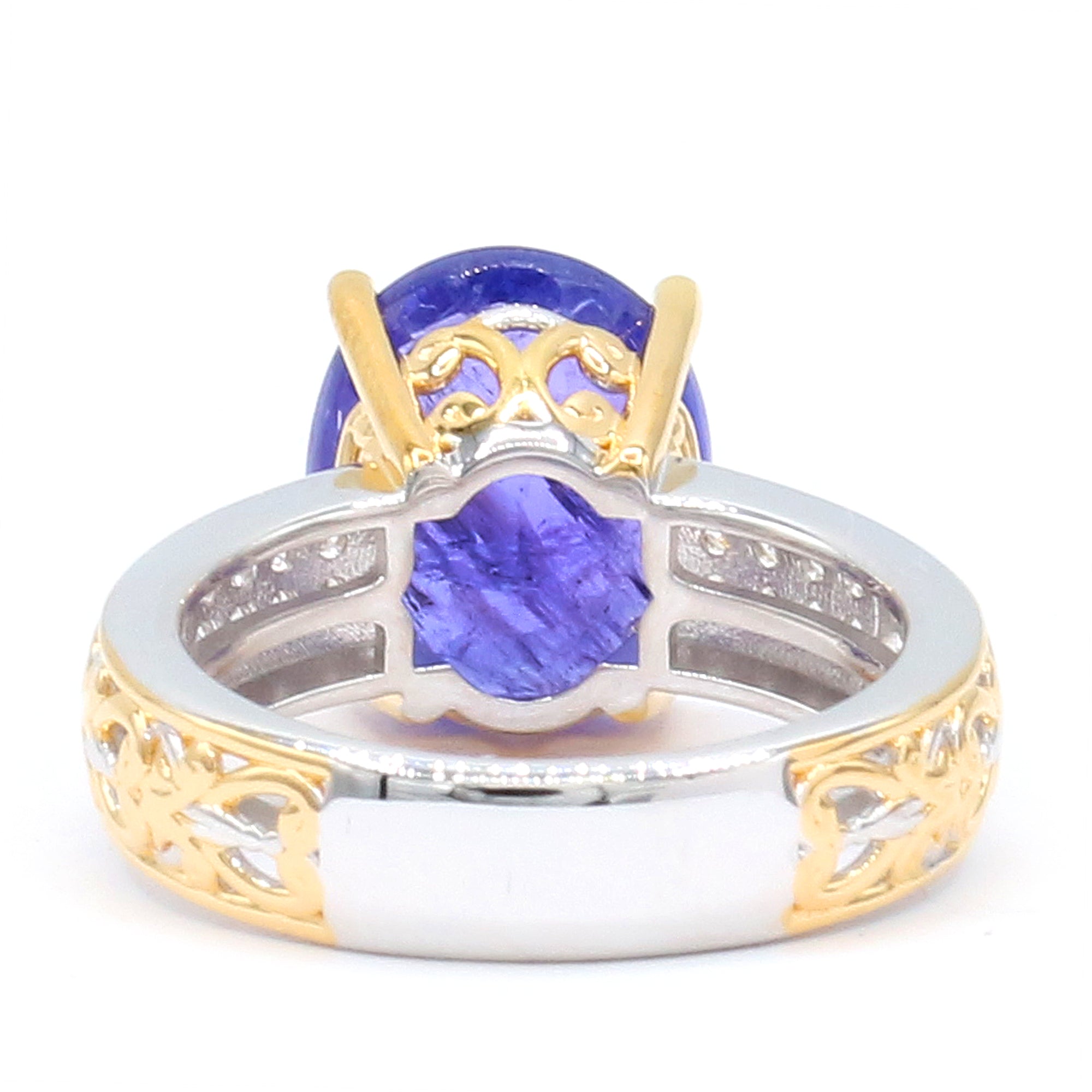 Bague auréole en tanzanite et zircon blanc 1,77 carat en argent palladié 24 carats Gems en Vogue
