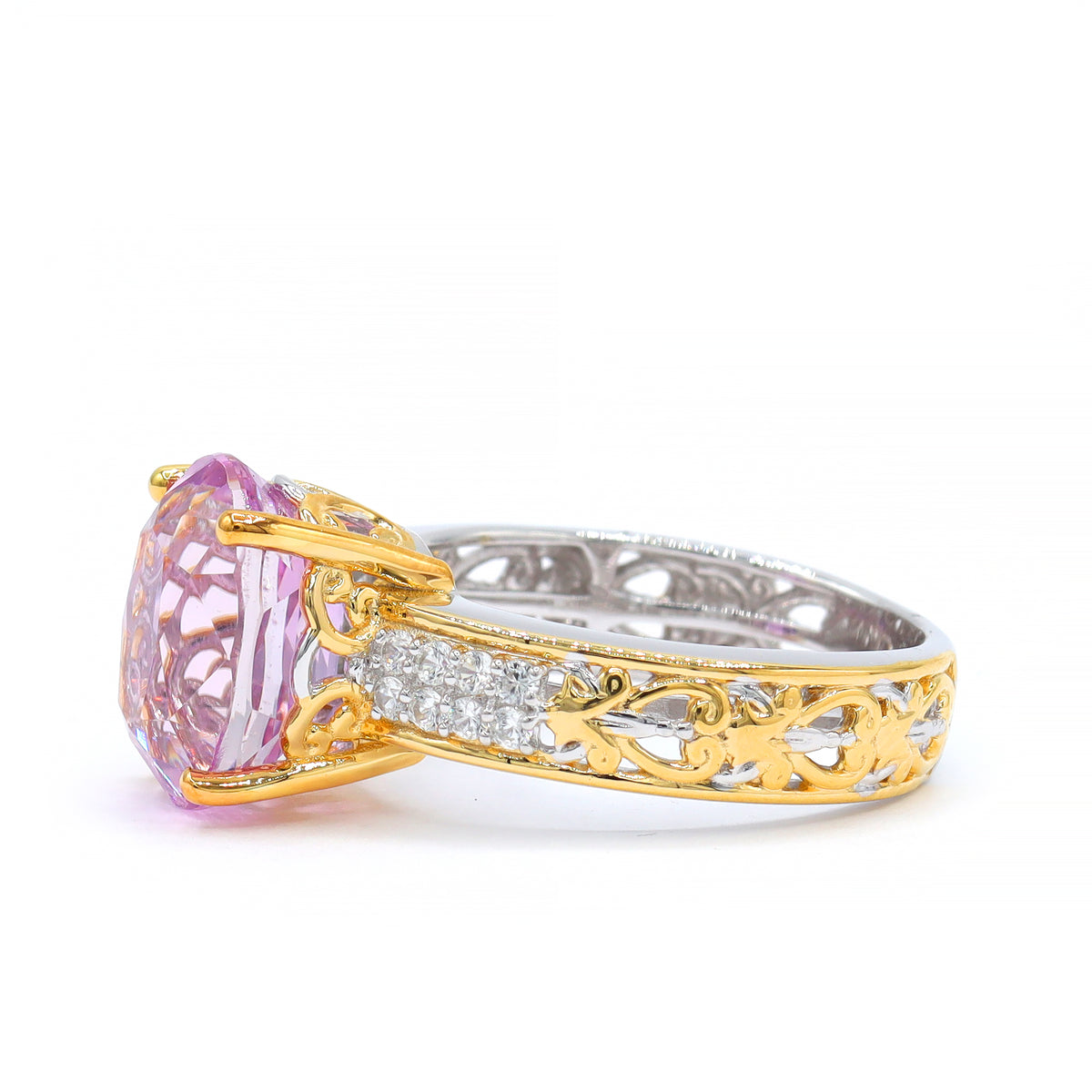 Gems en Vogue One-of-a-Kind 24K Palladium Silver 6.06ctw Pink Kunzite & White Zircon Ring