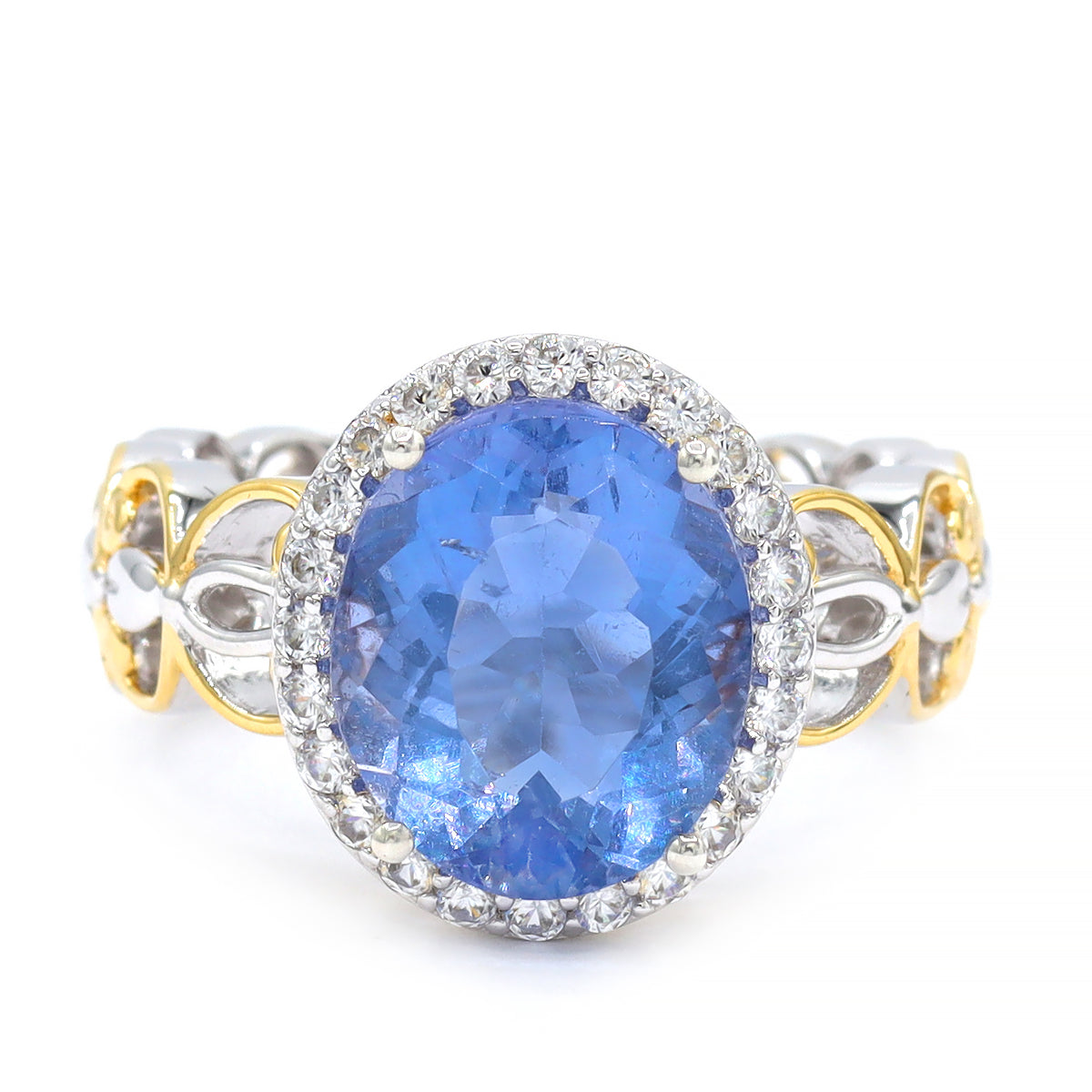 Gems en Vogue One-of-a-Kind 24K Palladium Silver 6.45ct Color Change Fluorite & White Zircon Halo Ring